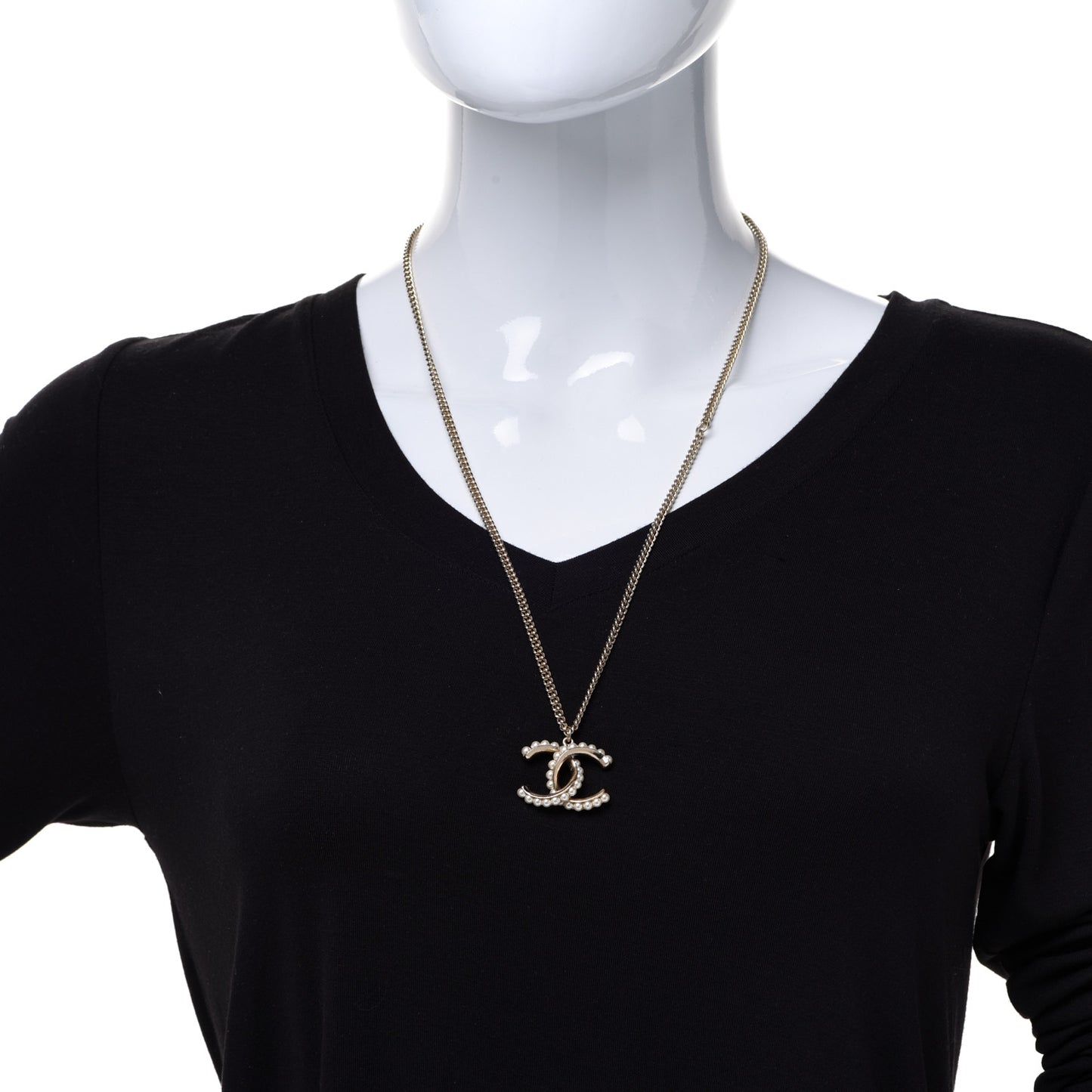Pearl Twisted CC Pendant Necklace Gold