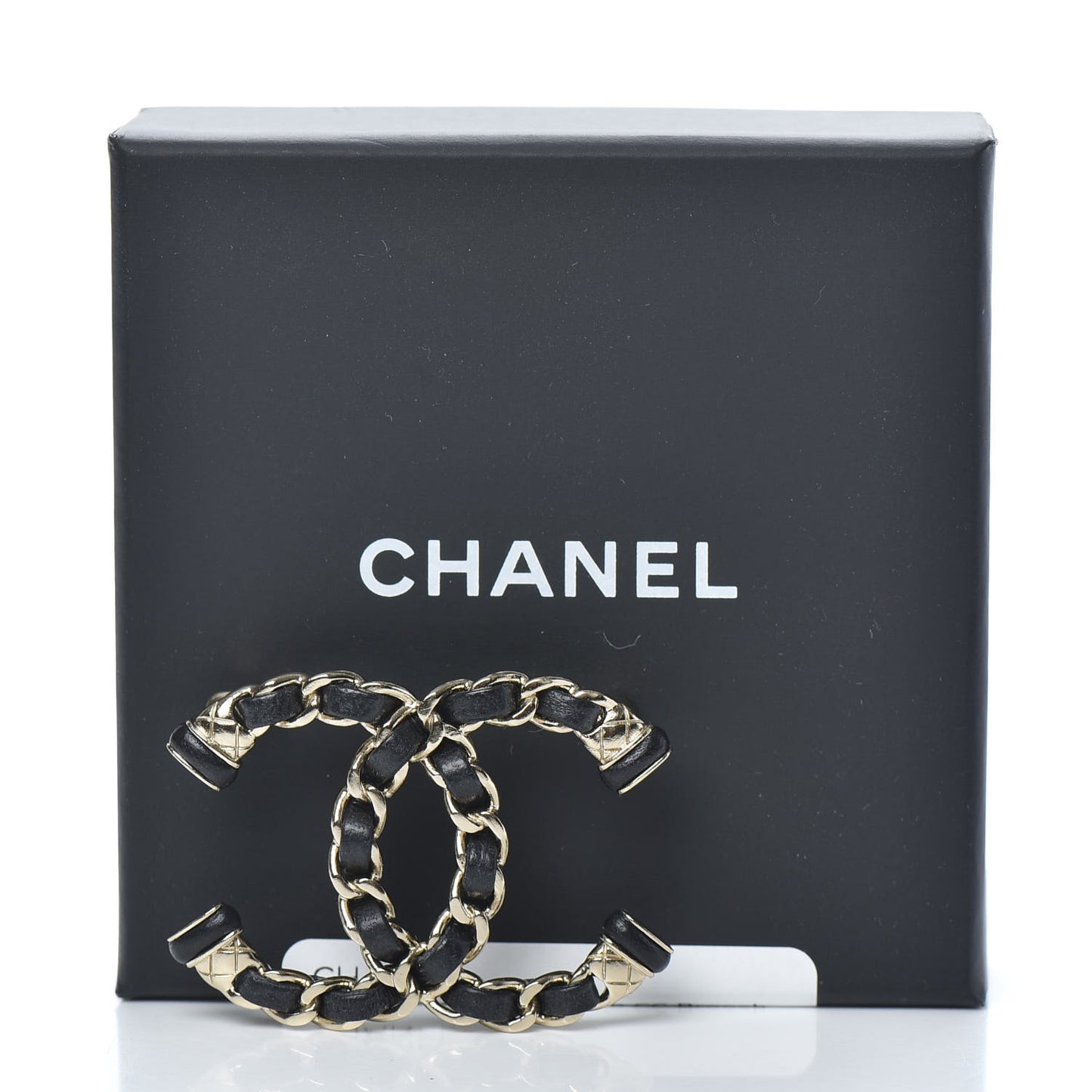 Lambskin Chain CC Brooch Black Gold