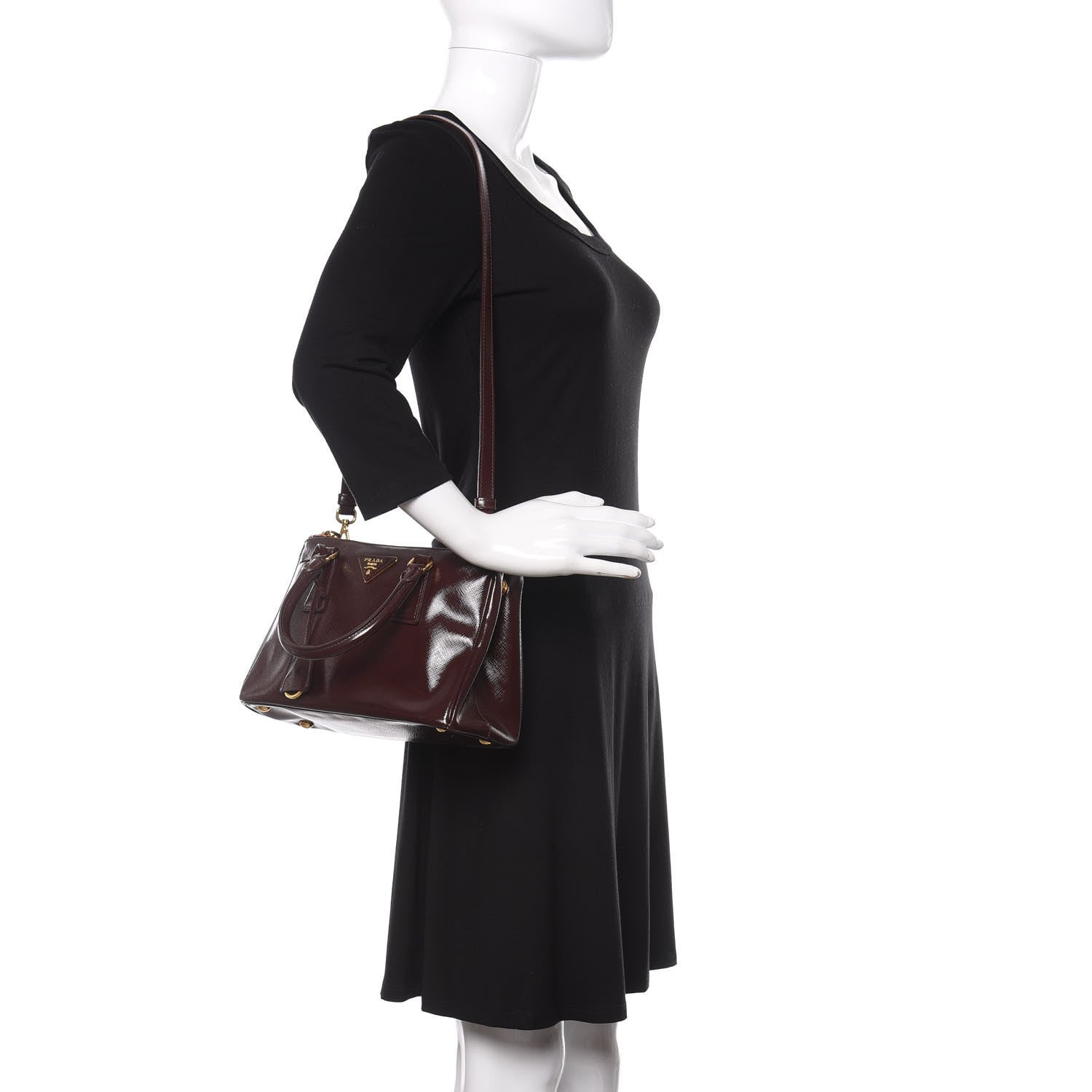 Prada Saffiano Vernice Mini Galleria Double Zip Tote Granato 2 of 9