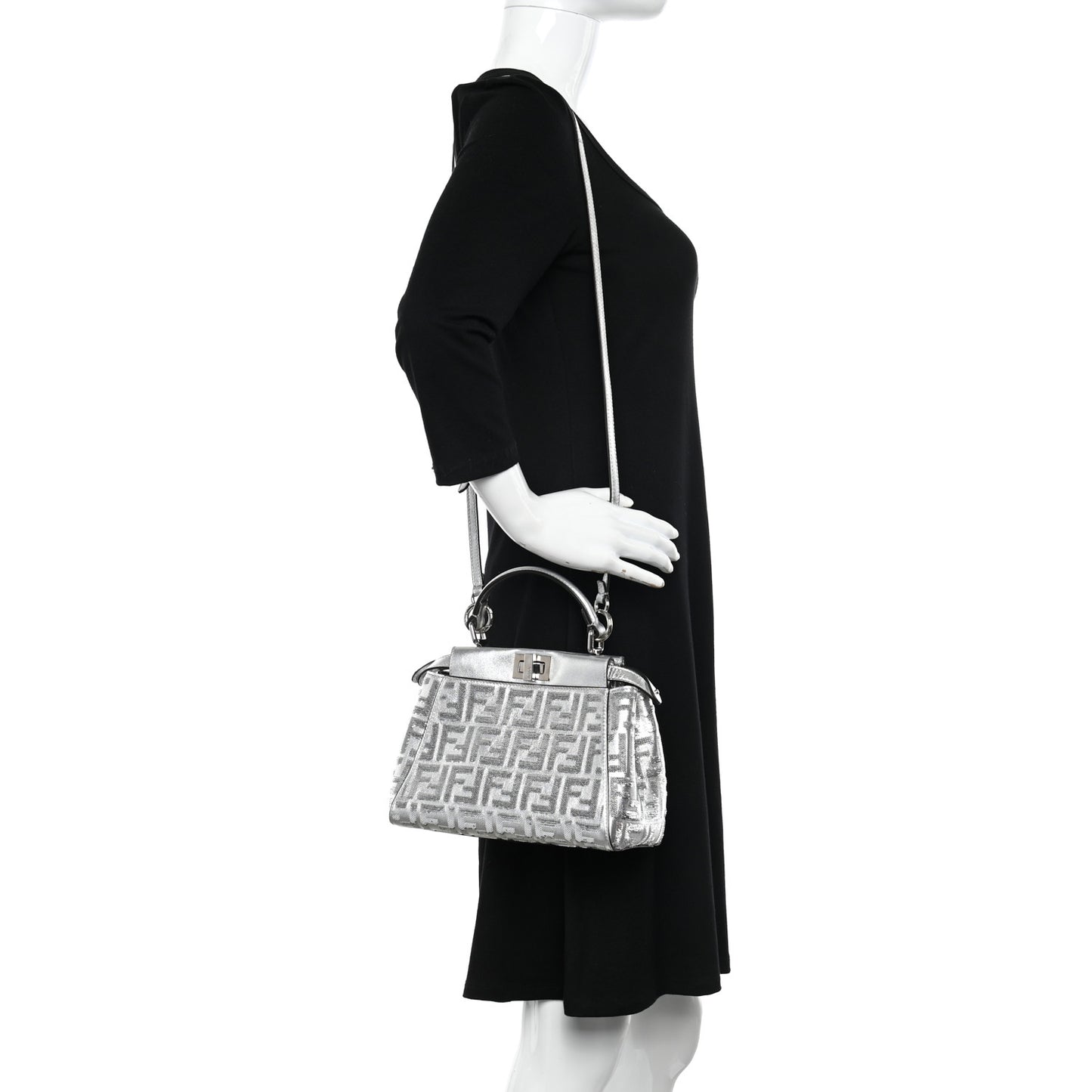 Vitello Catalan Mirror Sequin FF 1974 Embroidered Mini Peekaboo Iconic Satchel Argento