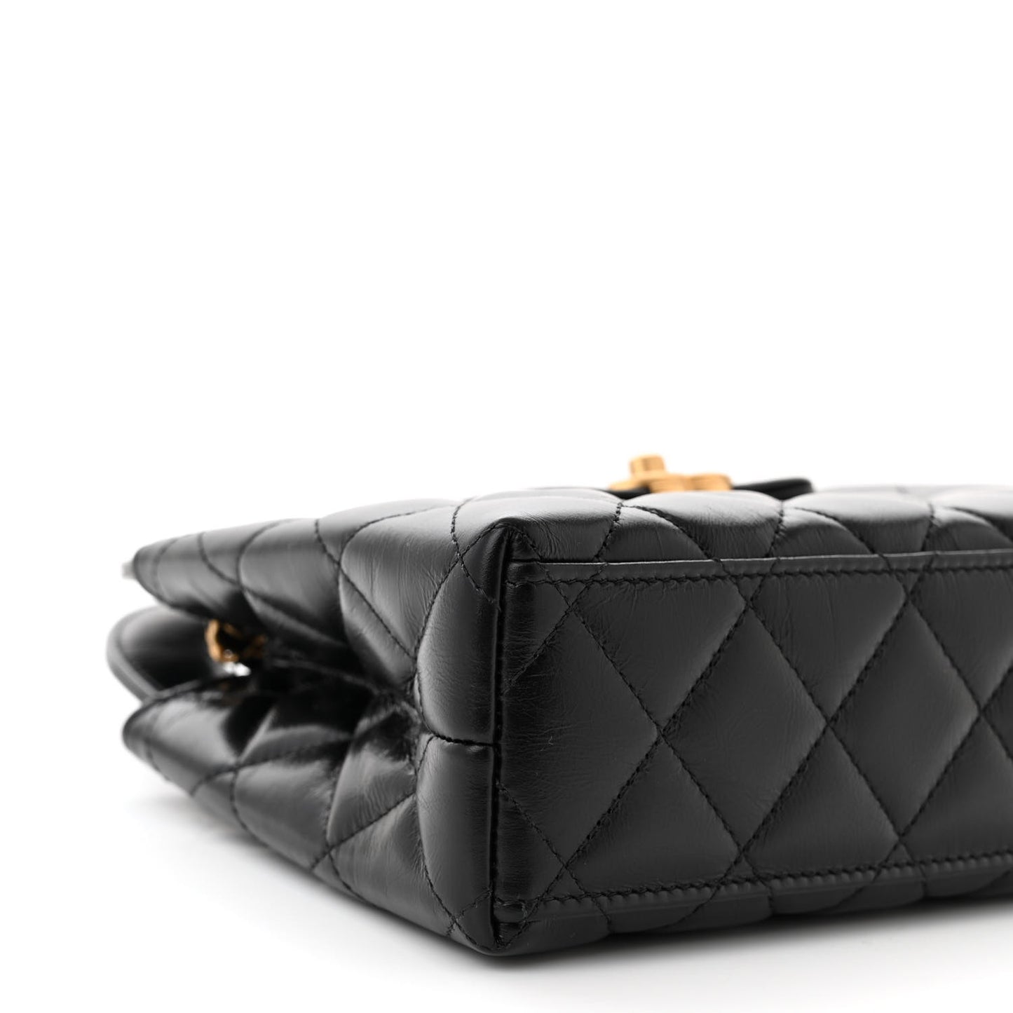 Shiny Aged Calfskin Quilted Nano Kelly Shopper Black