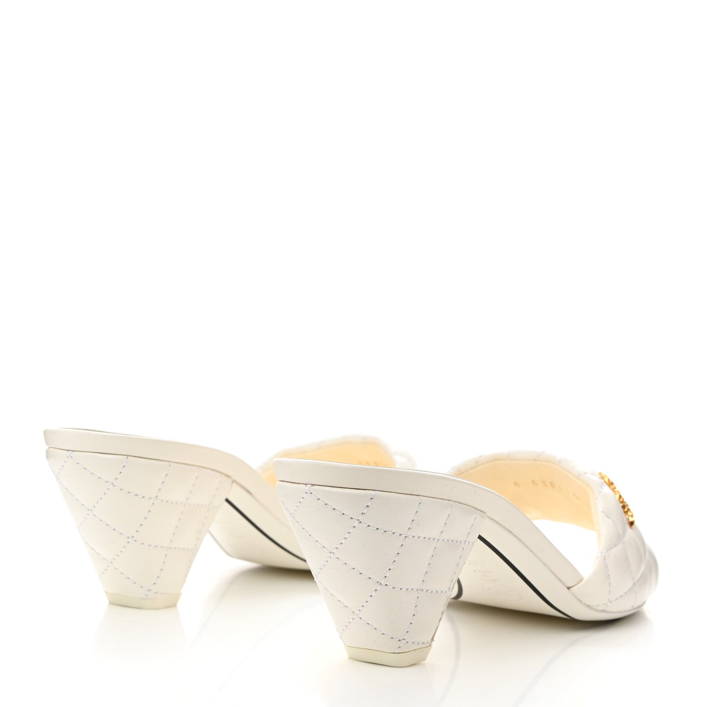 Lambskin Quilted Textured CC Mules 39.5 White