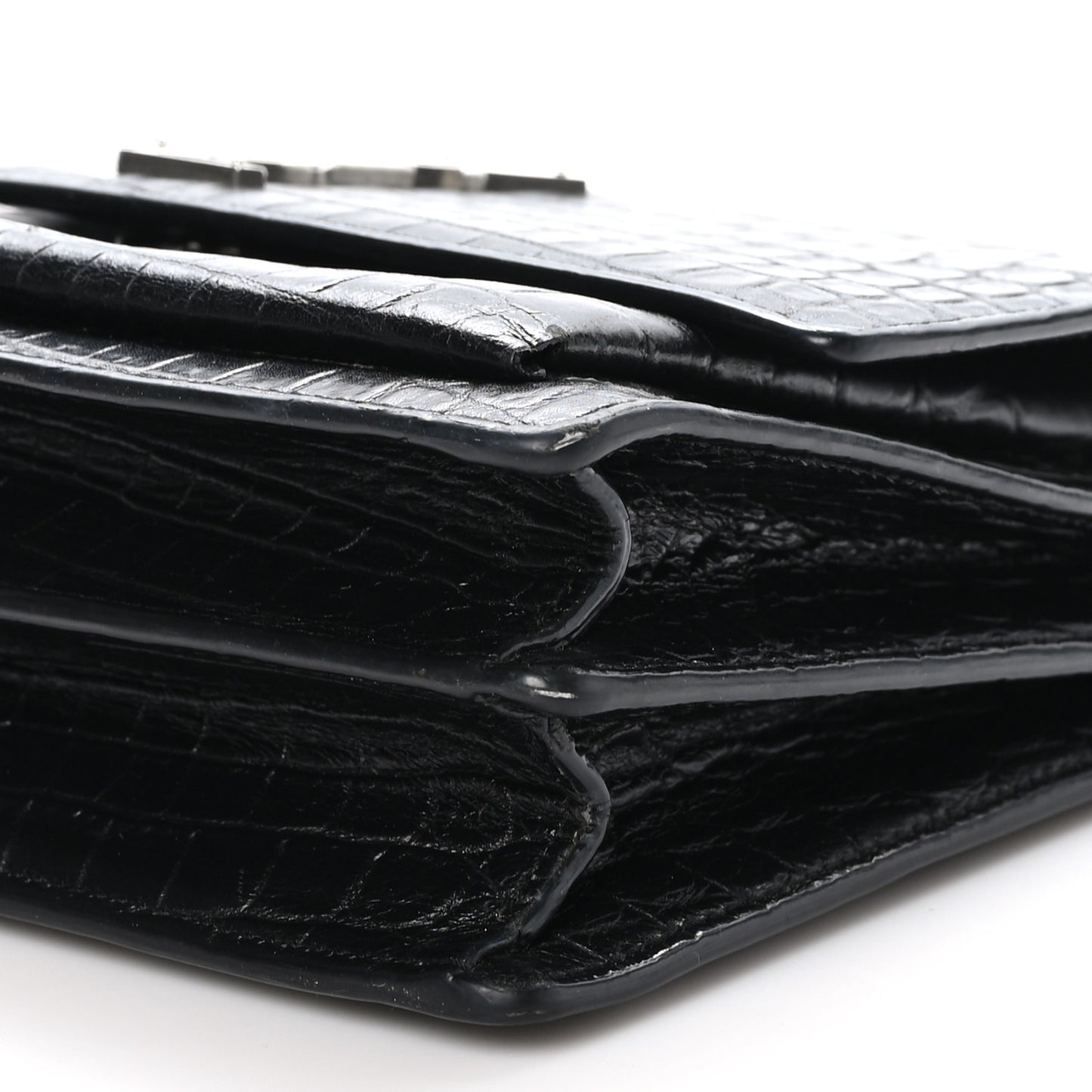 Calfskin Crocodile Embossed Medium Monogram Sunset Black