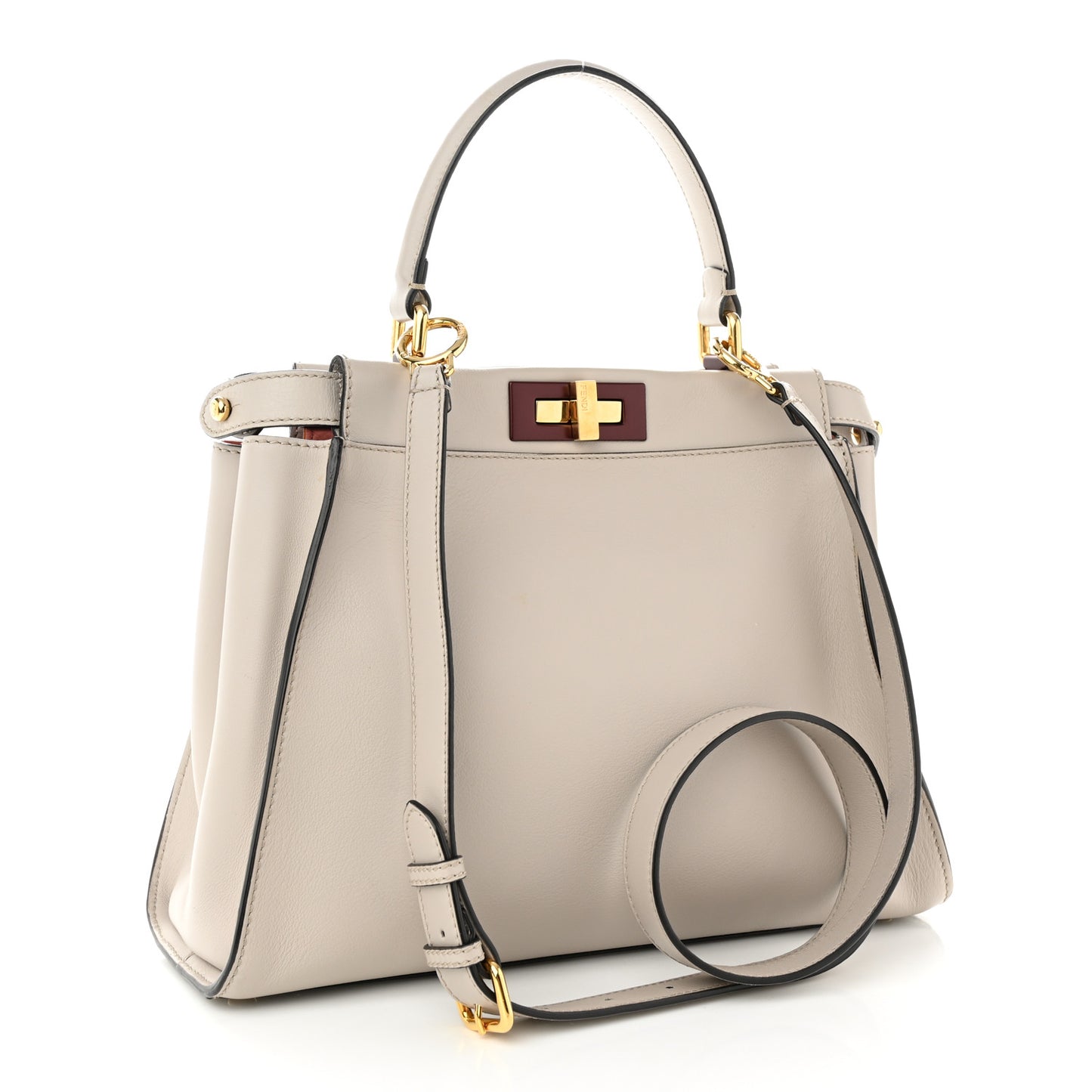 Vitello Seta Shiny Nappa Medium Peekaboo Iconic Satchel Grigio Polvere Bois de Rose
