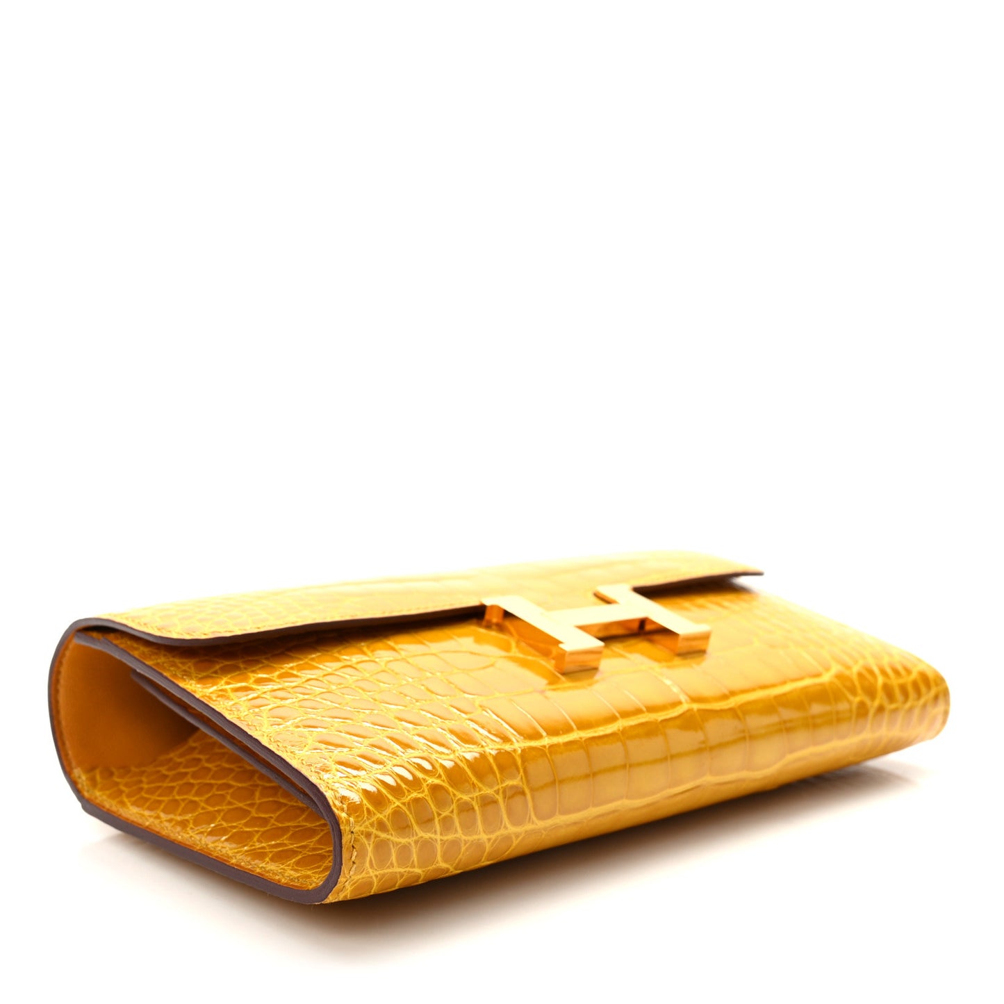 Shiny Alligator Constance Long Wallet Curry