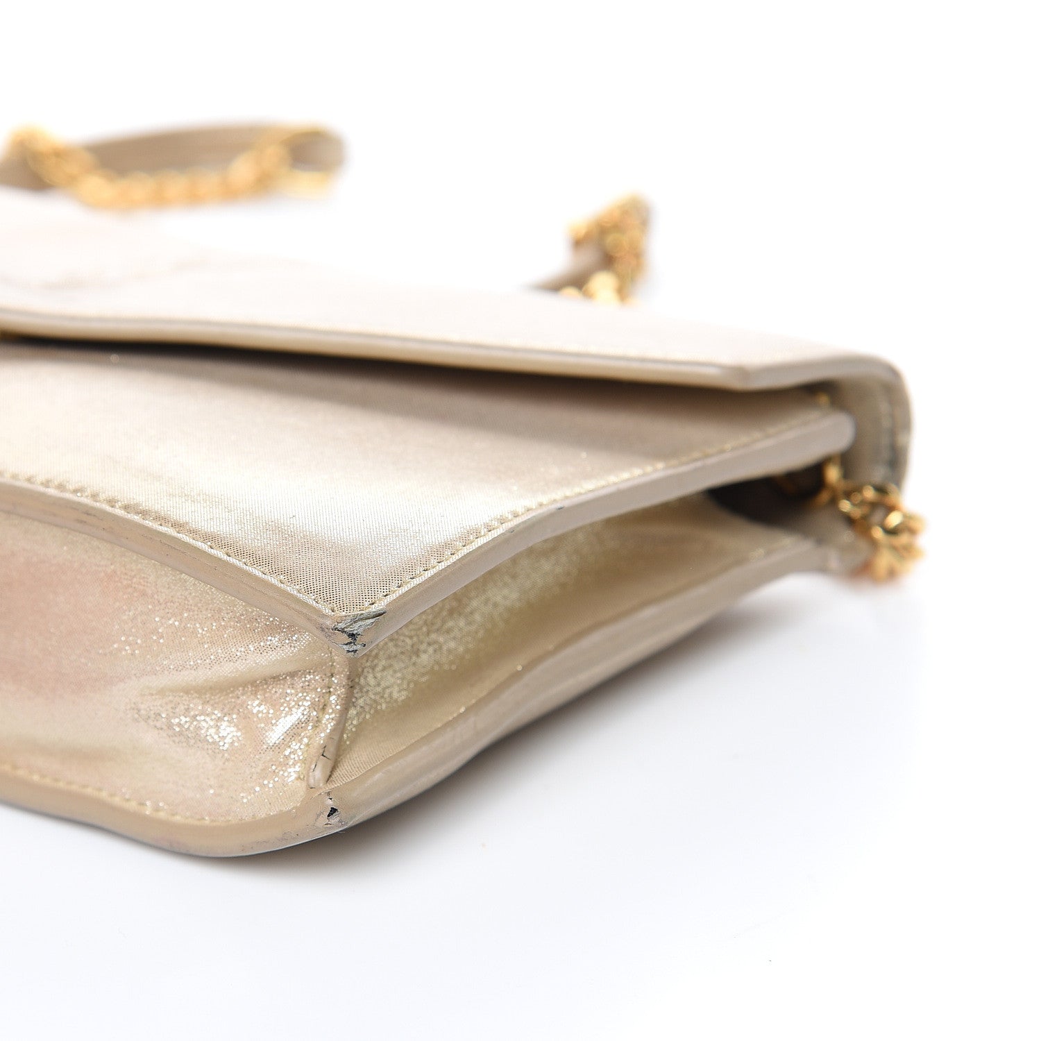 Saint Laurent Metallic Fabric Monogram Envelope Chain Wallet Champagne 9 of 17