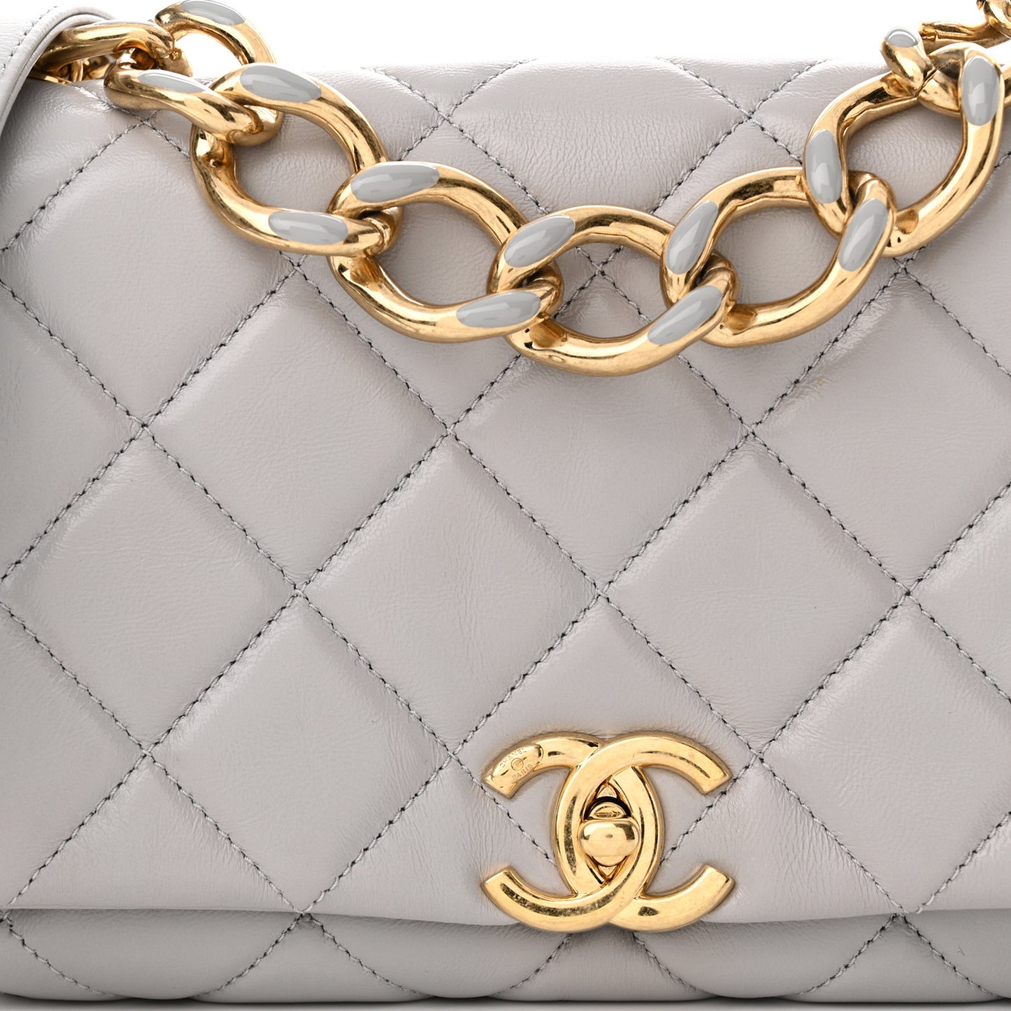 Lambskin Quilted Medium Color Match Flap Grey