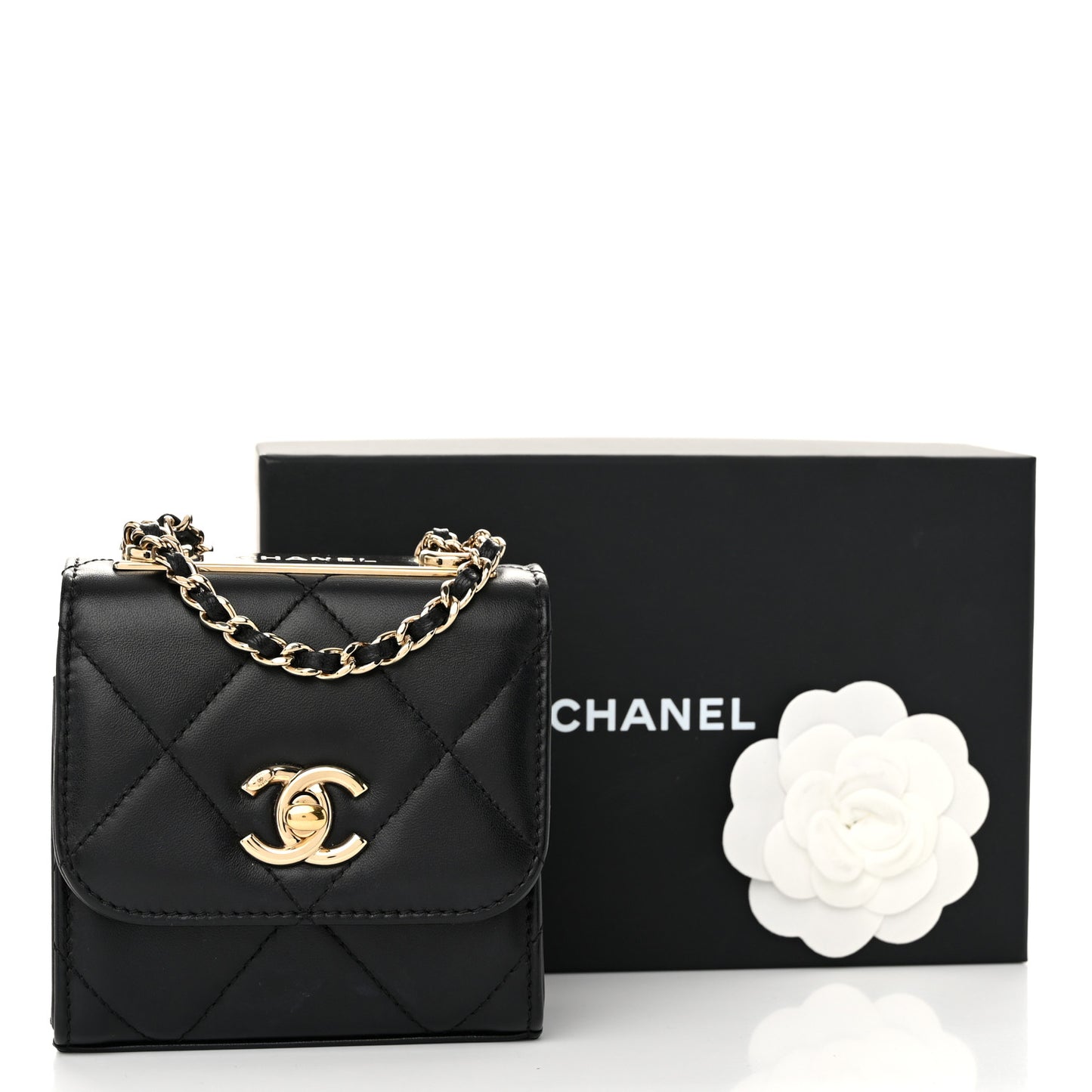 Lambskin Quilted Mini Trendy CC Clutch With Chain Black