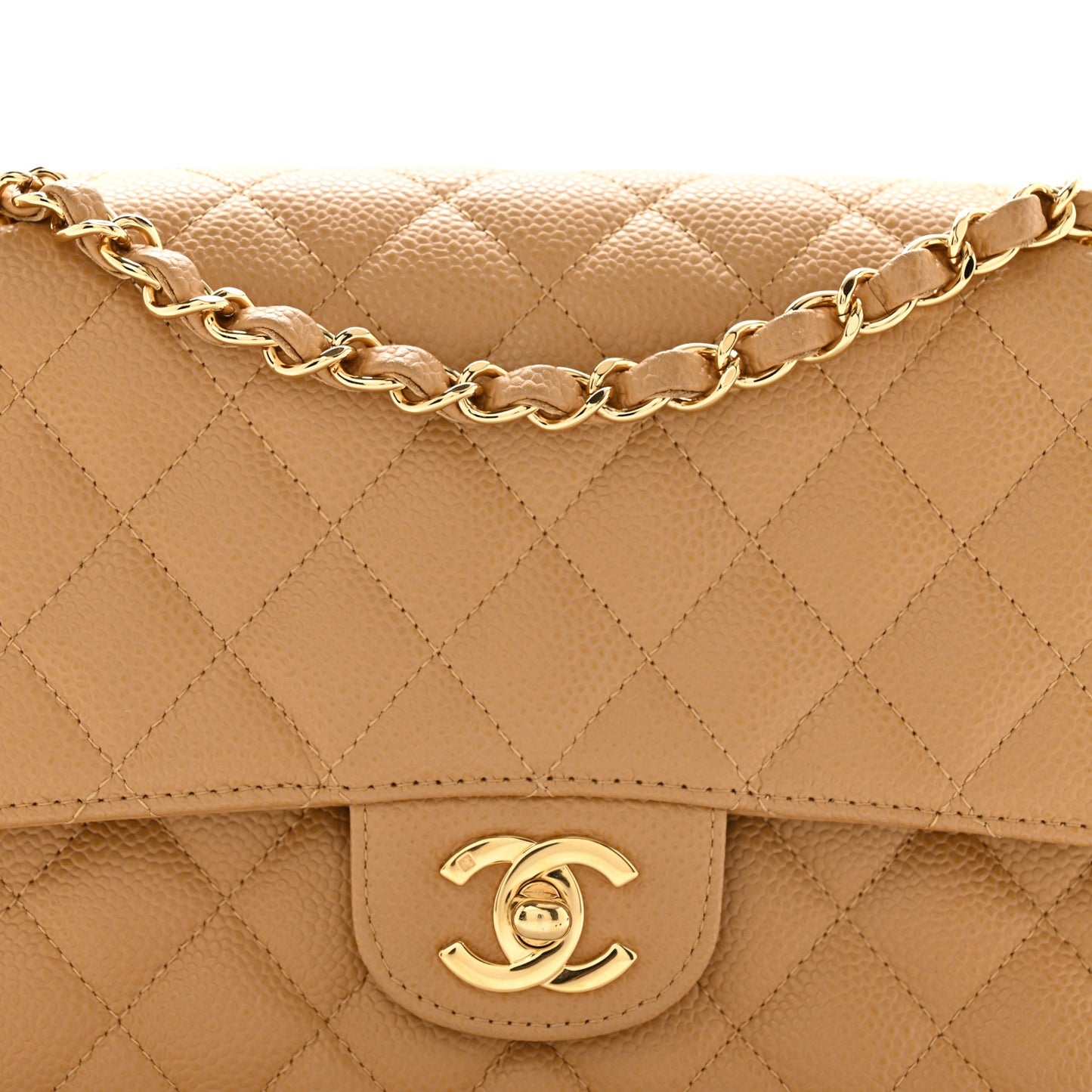 Caviar Quilted Medium Double Flap Beige