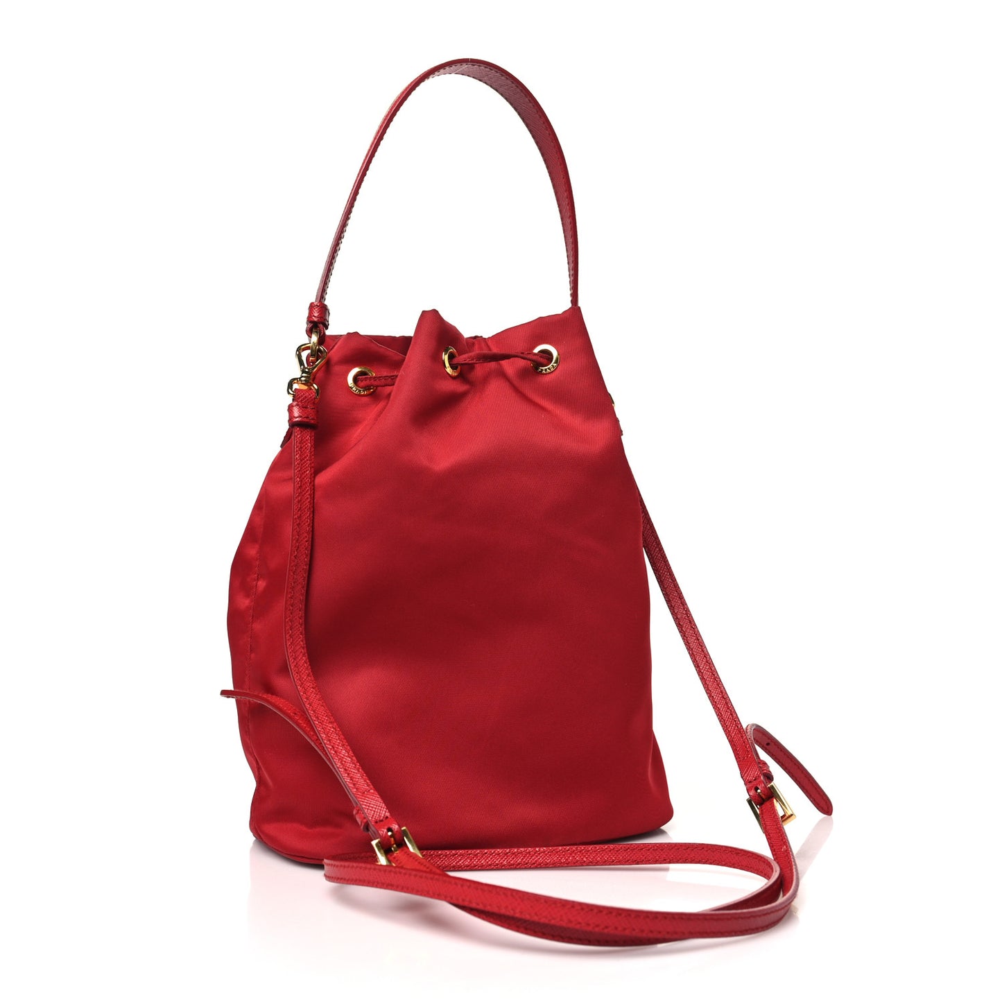 Nylon Vela Saffiano Mini Bucket Crossbody Bag Fuoco