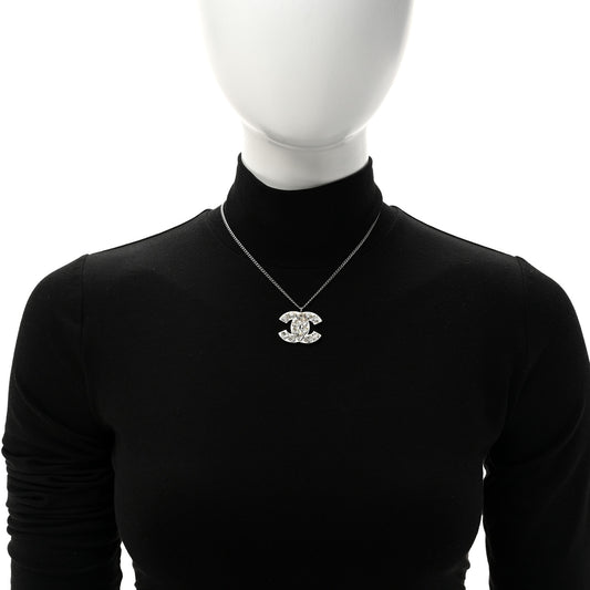 Crystal Heart CC Necklace Silver