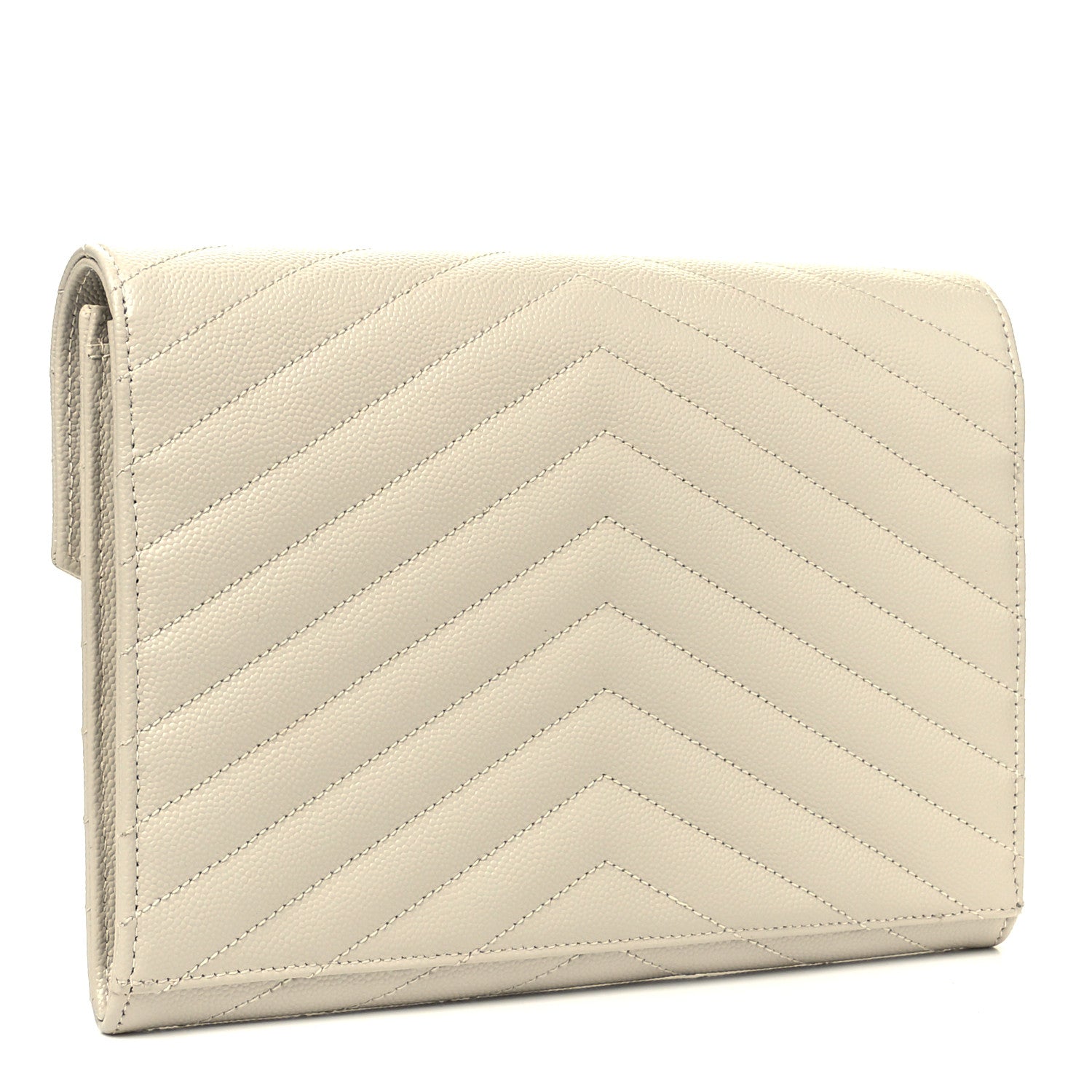 Saint Laurent Grain De Poudre Matelasse Chevron Monogram Envelope Clutch Blanc Vintage 3 of 8