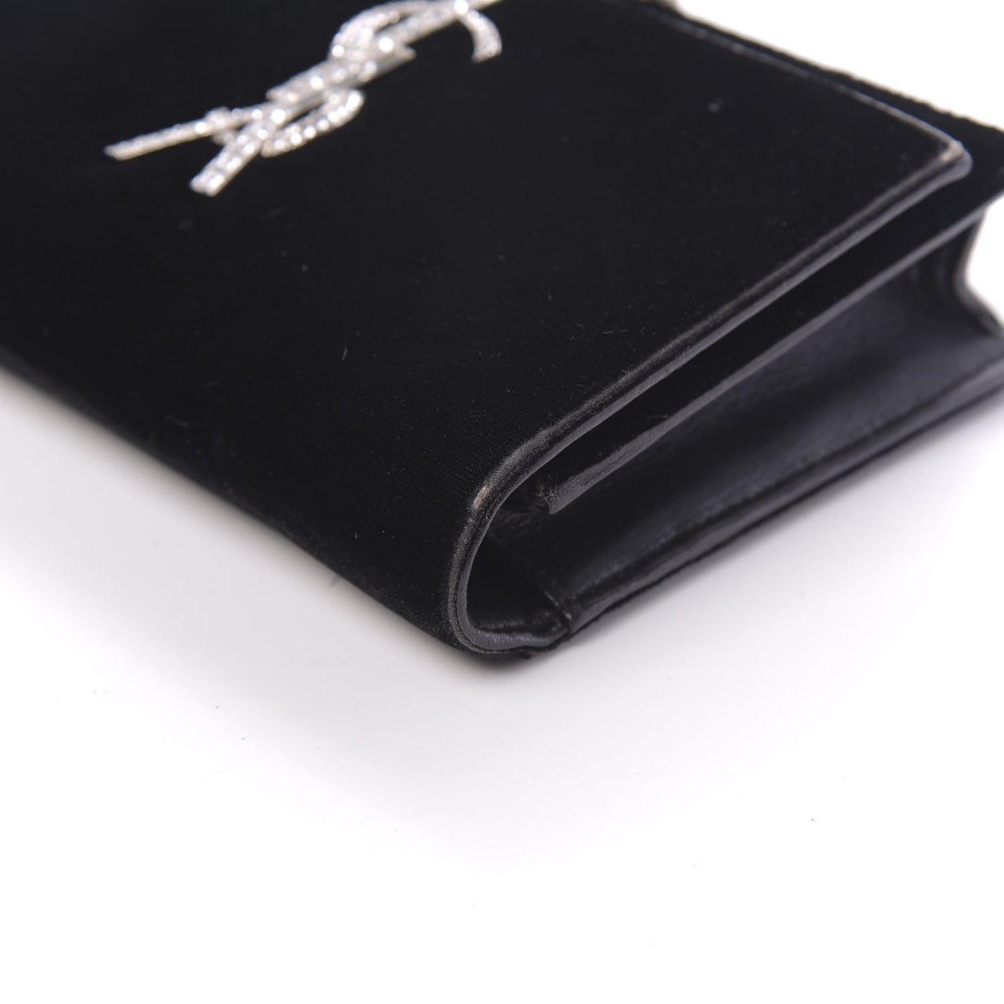 Velvet Crystal Monogram Tassel Chain Wallet Black
