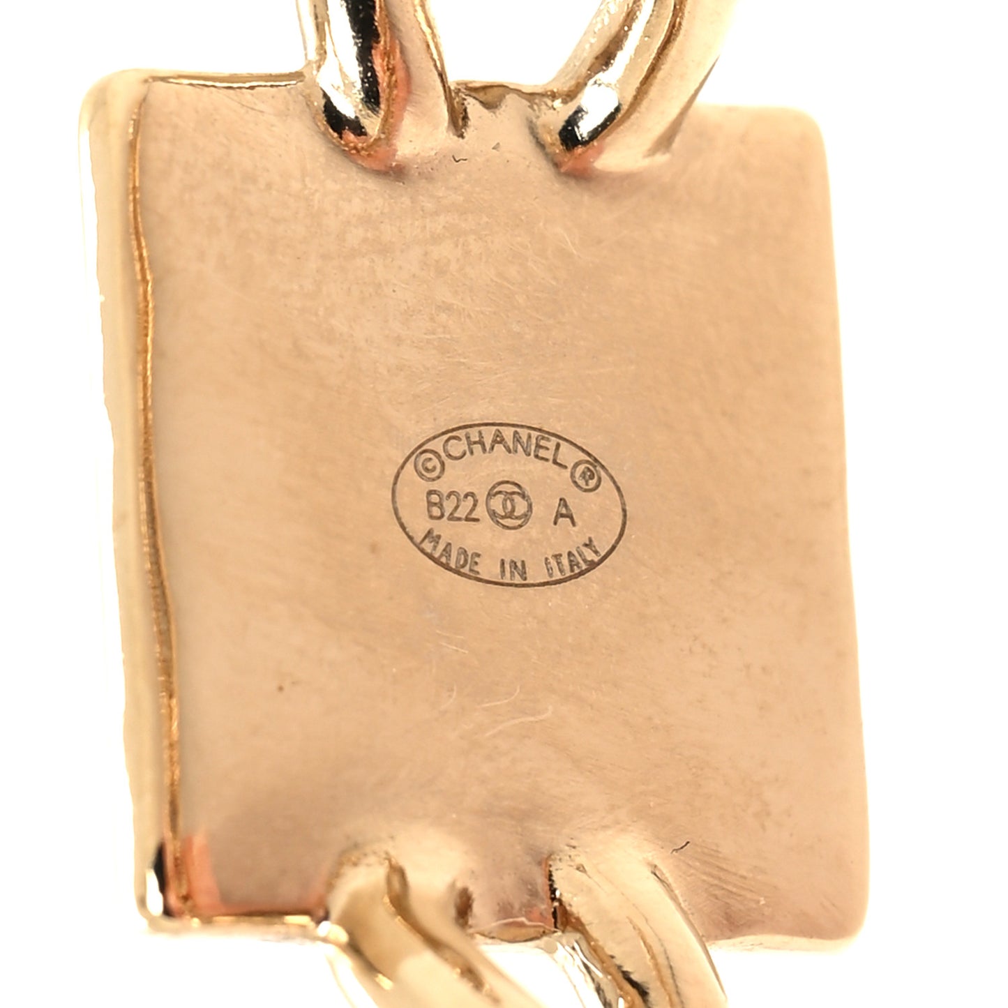 Metal Enamel CC Square Chain Hoop Earrings Gold White