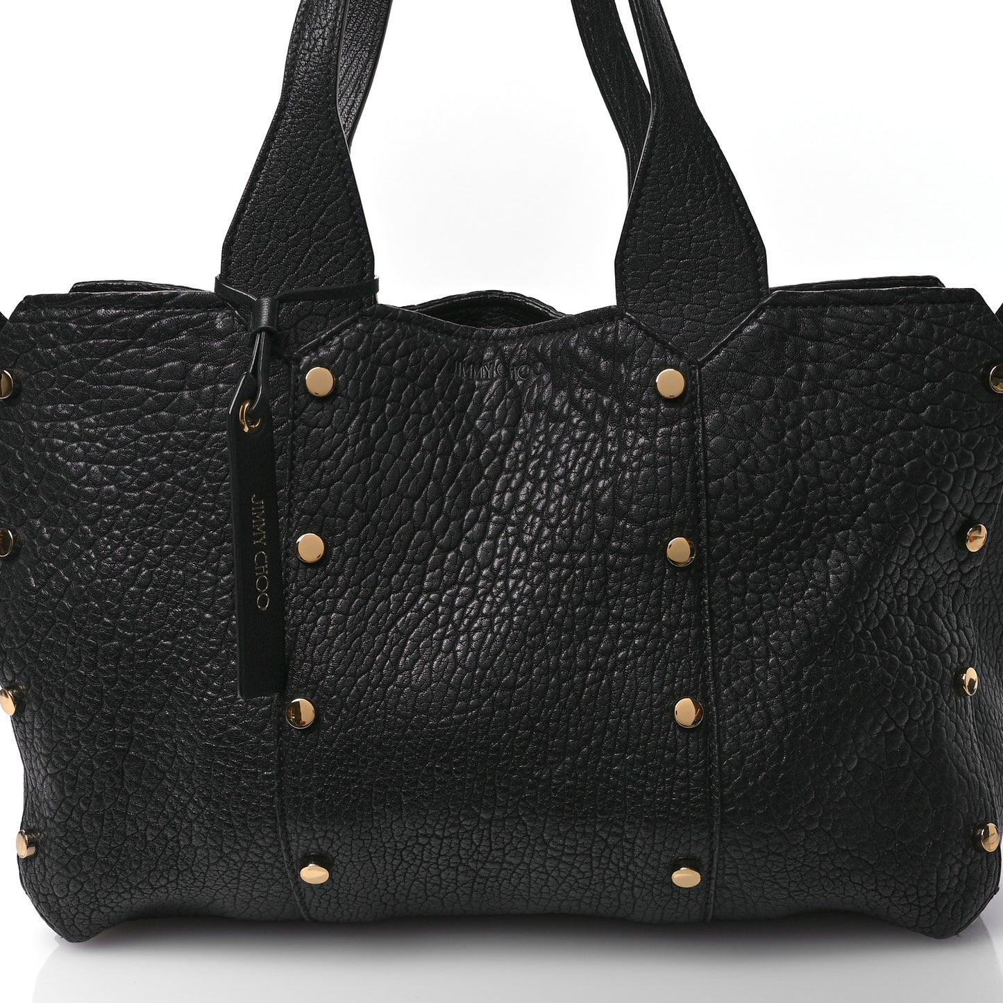 Grained Calfskin Studded Lockett Shopper Tote Black