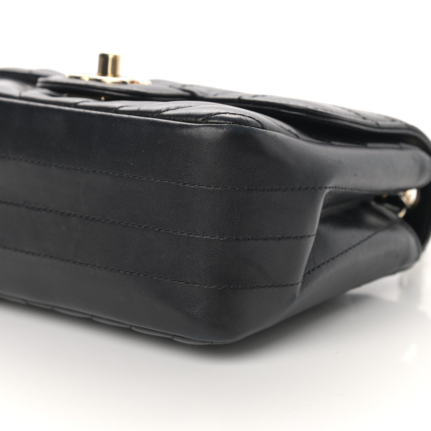 Lambskin Chevron Quilted Mini Square Flap Black