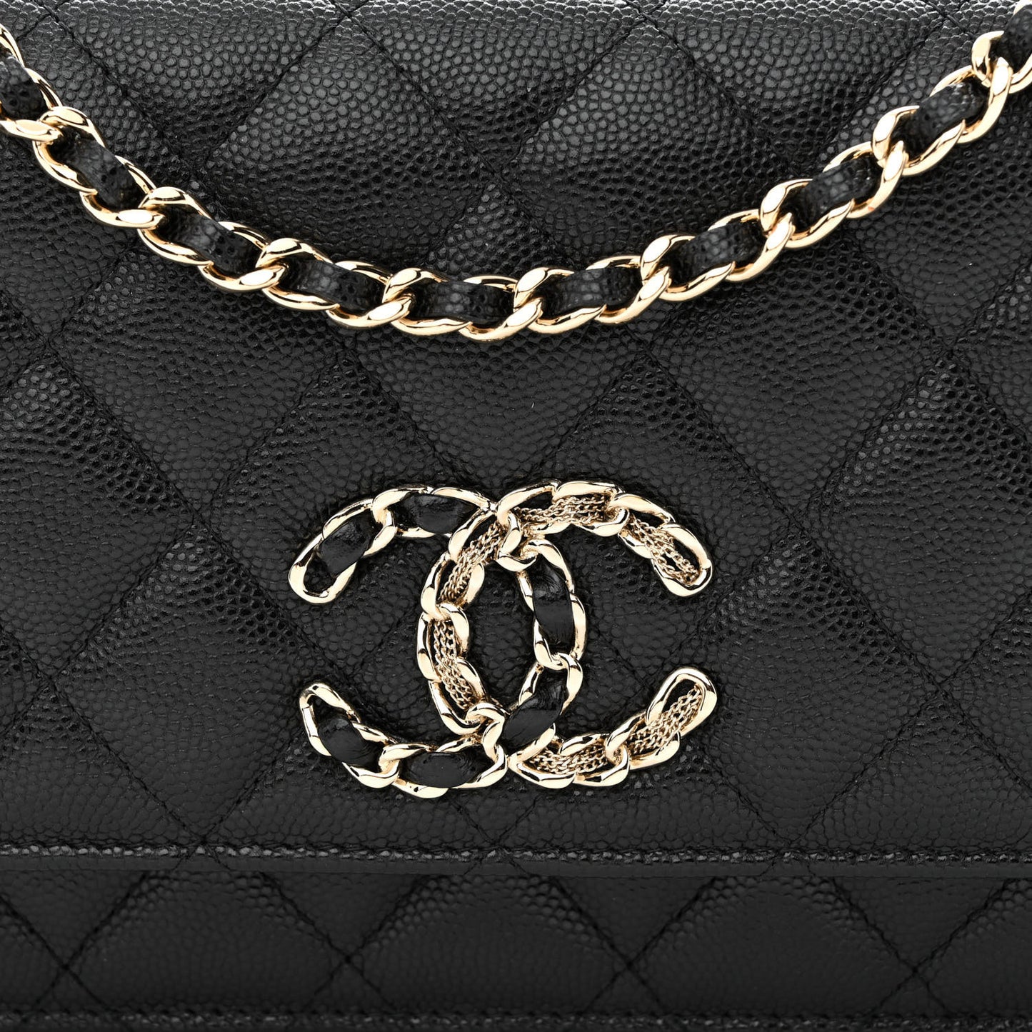 Caviar Quilted French New Wave Chain CC Wallet On Chain WOC Black