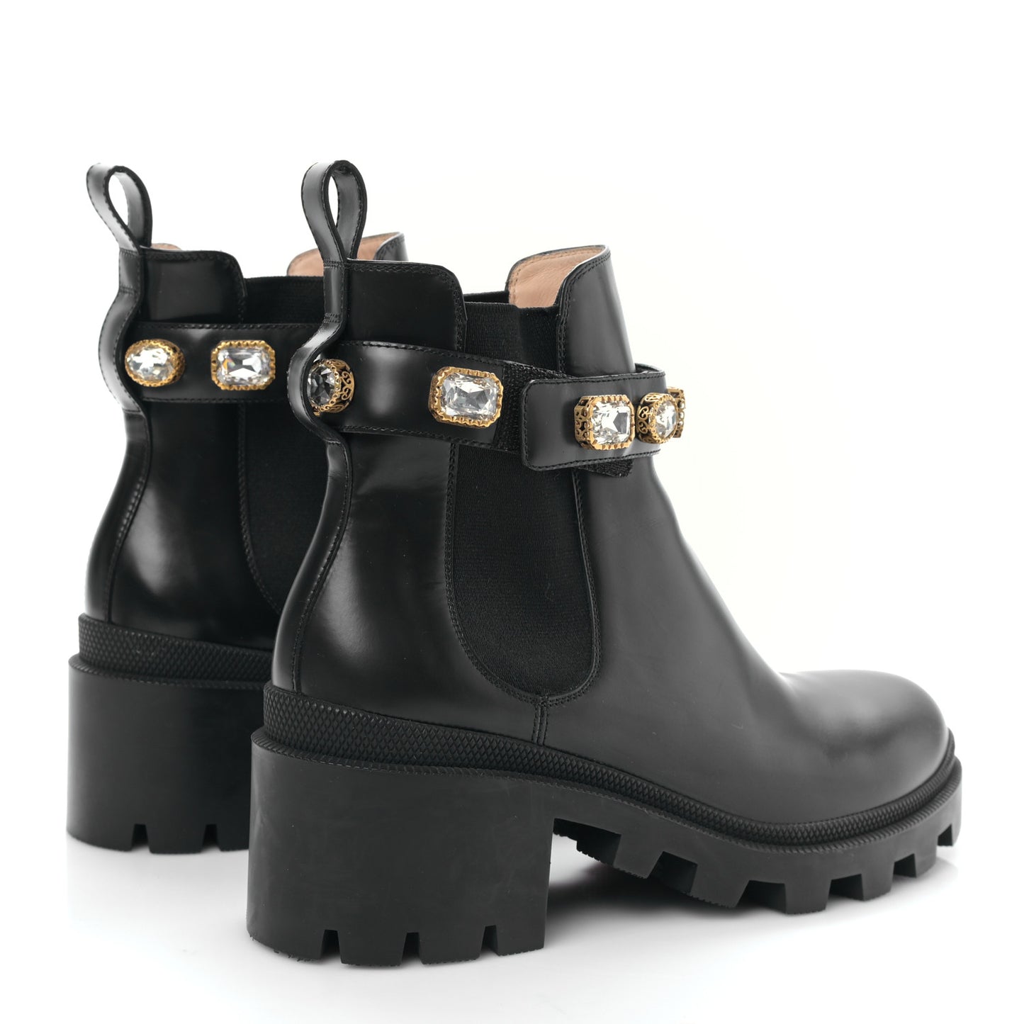 Calfskin Crystal GG Trip Chelsea Ankle Boots 39 Black