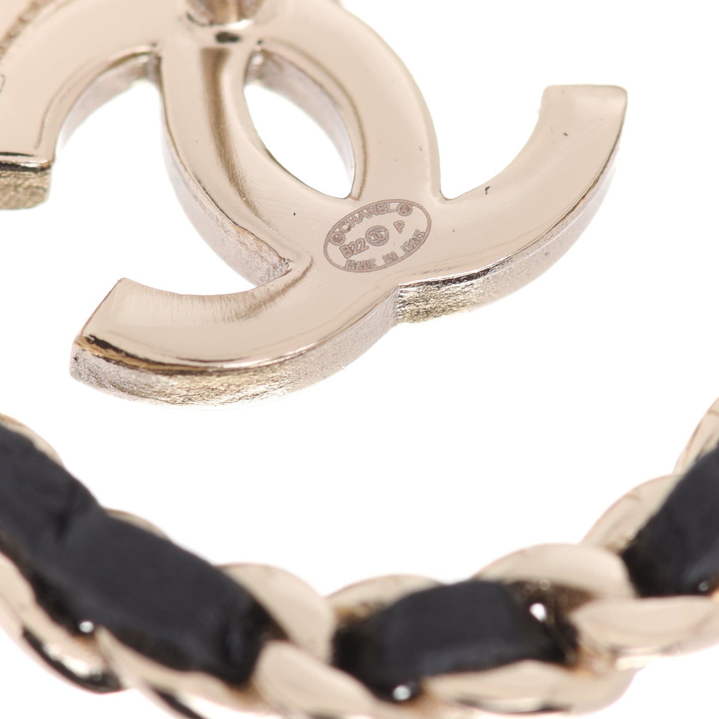 Lambskin Chain CC Round Earrings Gold Black