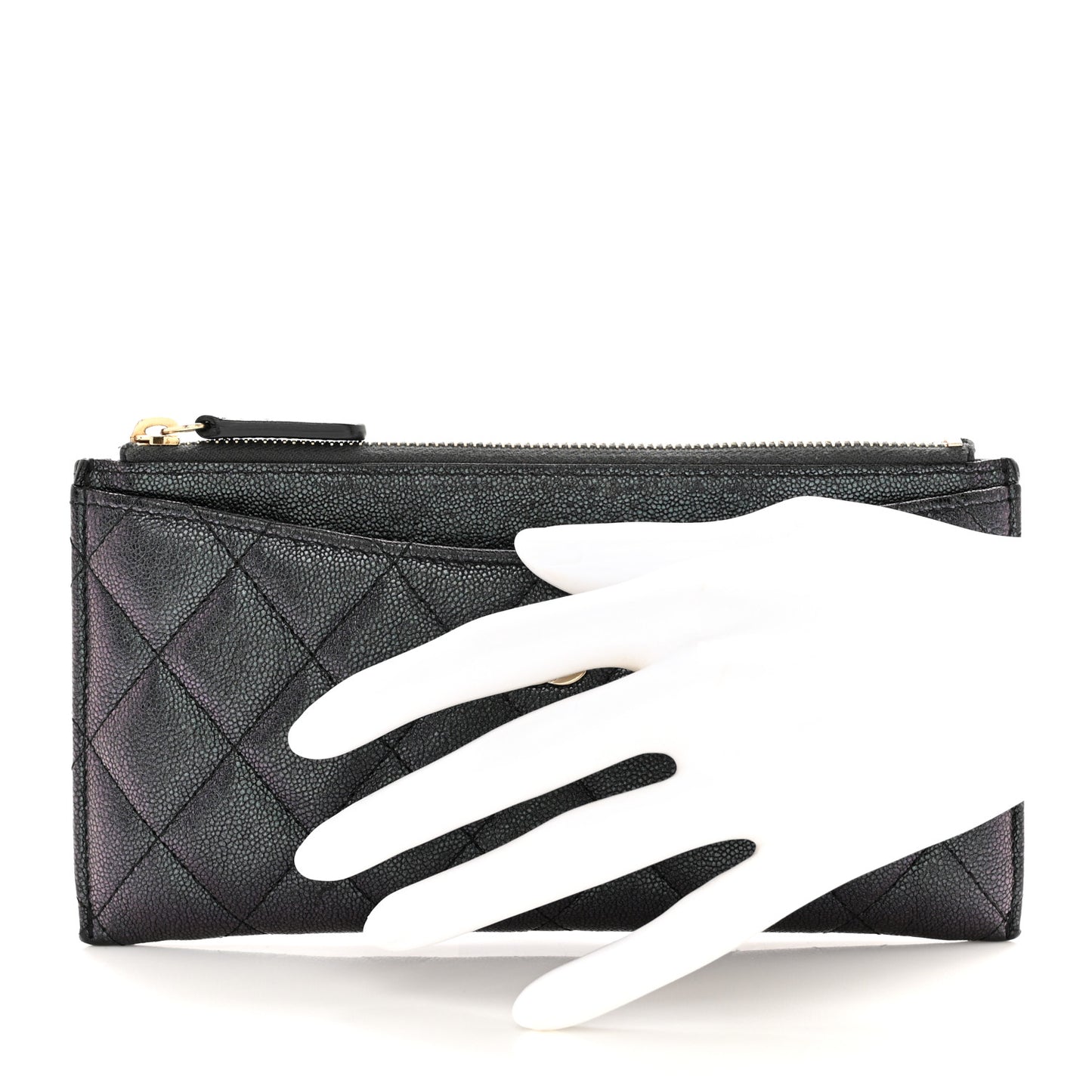 Iridescent Caviar Quilted Classic Zip Pouch Black