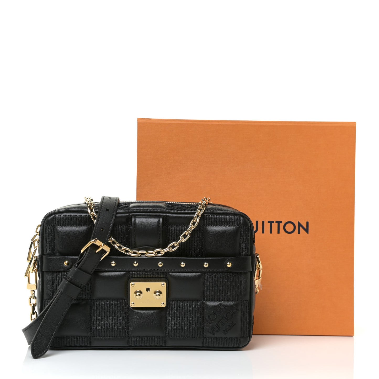 Lambskin Damier Quilt Troca PM Black