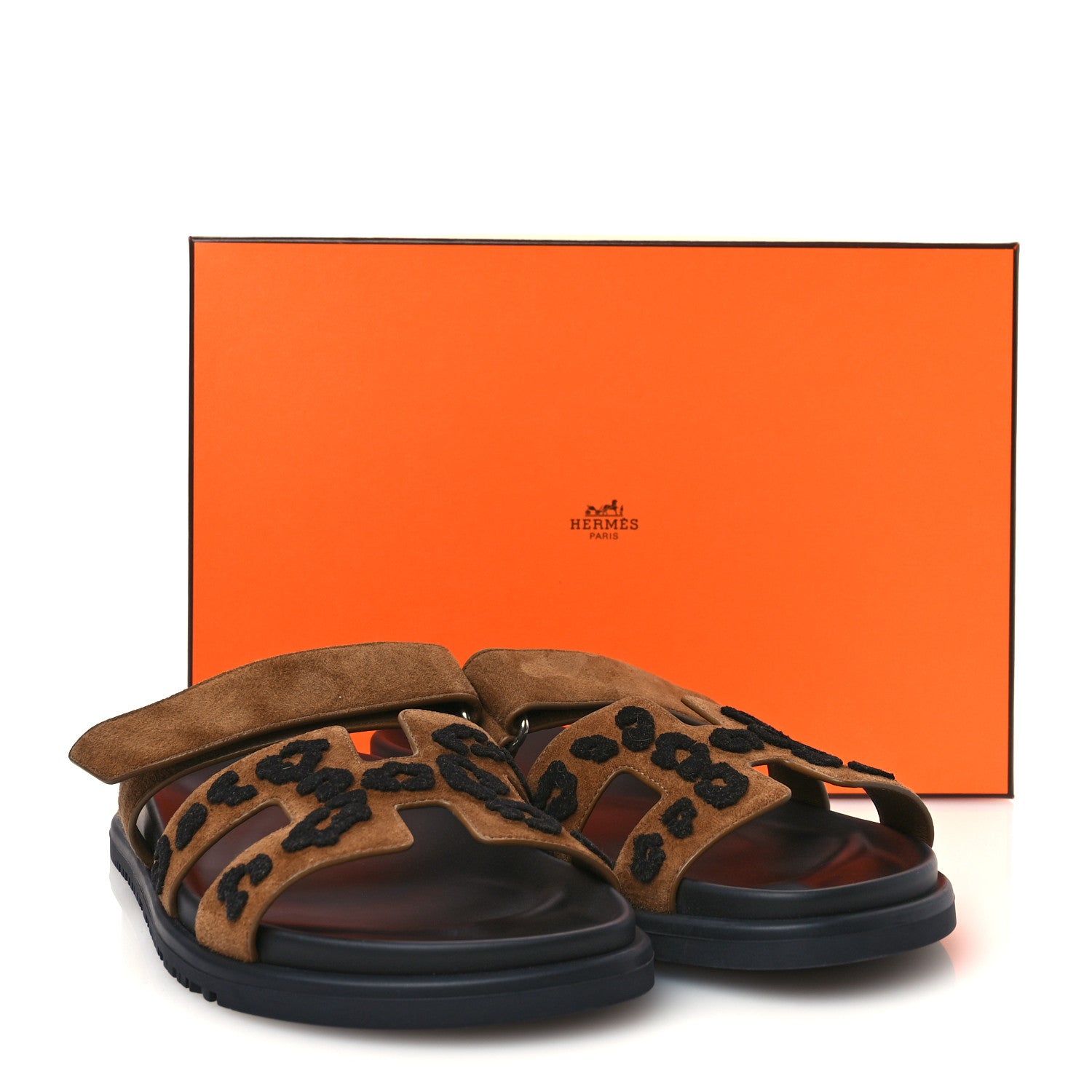 Hermes Suede Goatskin Womens Chypre Sandals 39 Brun Fume Black 9 of 9