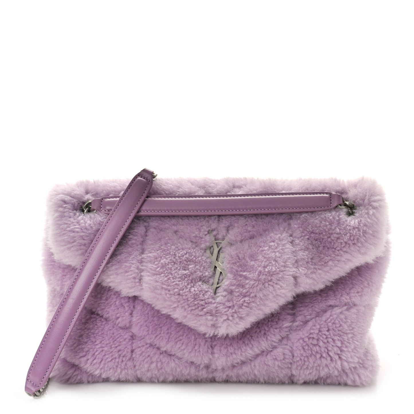 Merino Shearling Lambskin Quilted Small Loulou Puffer Monogram Chain Satchel Lila