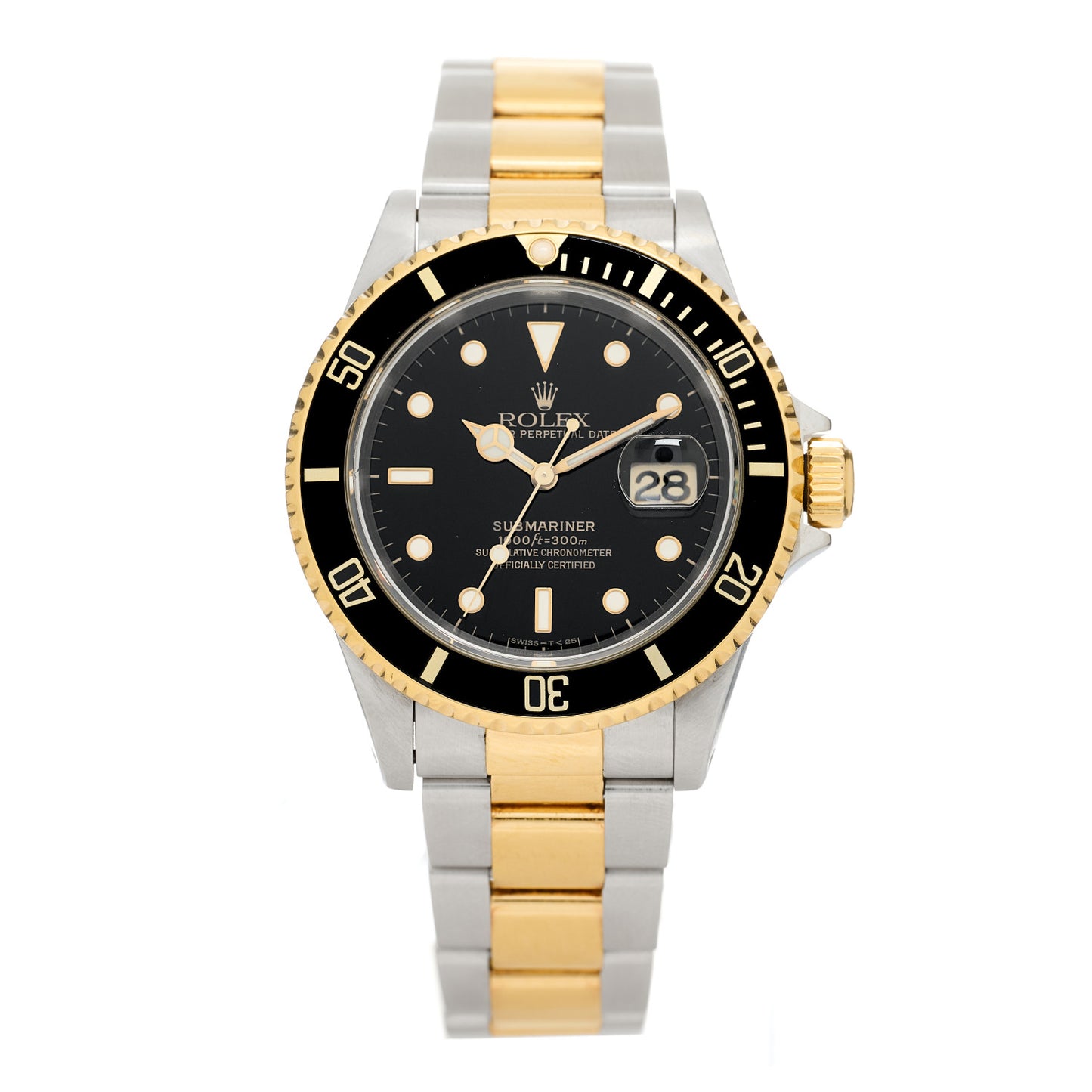 Stainless Steel 18K Yellow Gold 40mm Submariner Oyster Perpetual Date Watch Black 16613LN