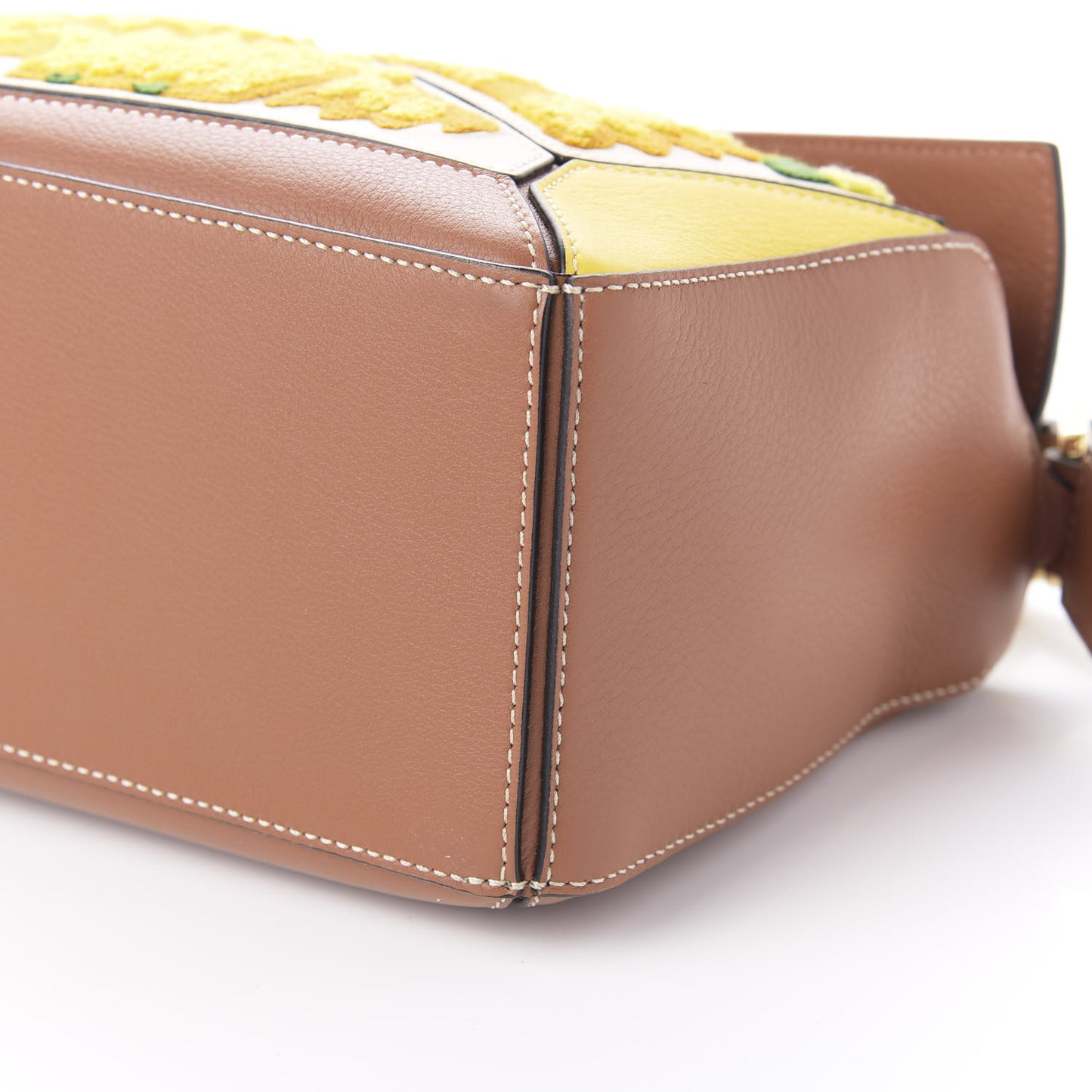 Calfskin Embroidered Floral Small Puzzle Bag Tan Yellow