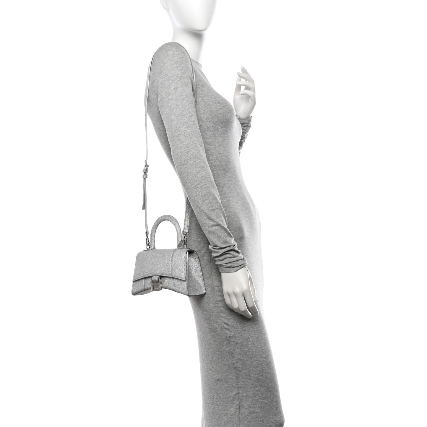 Glitter Fabric Hourglass Top Handle Bag XS Grey