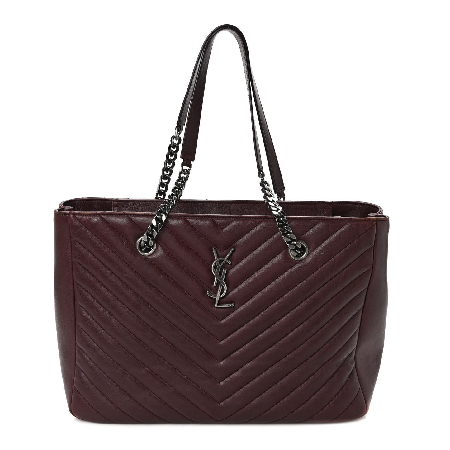 Sheepskin Matelasse Chevron Large Monogram Shopping Bag Burgundy
