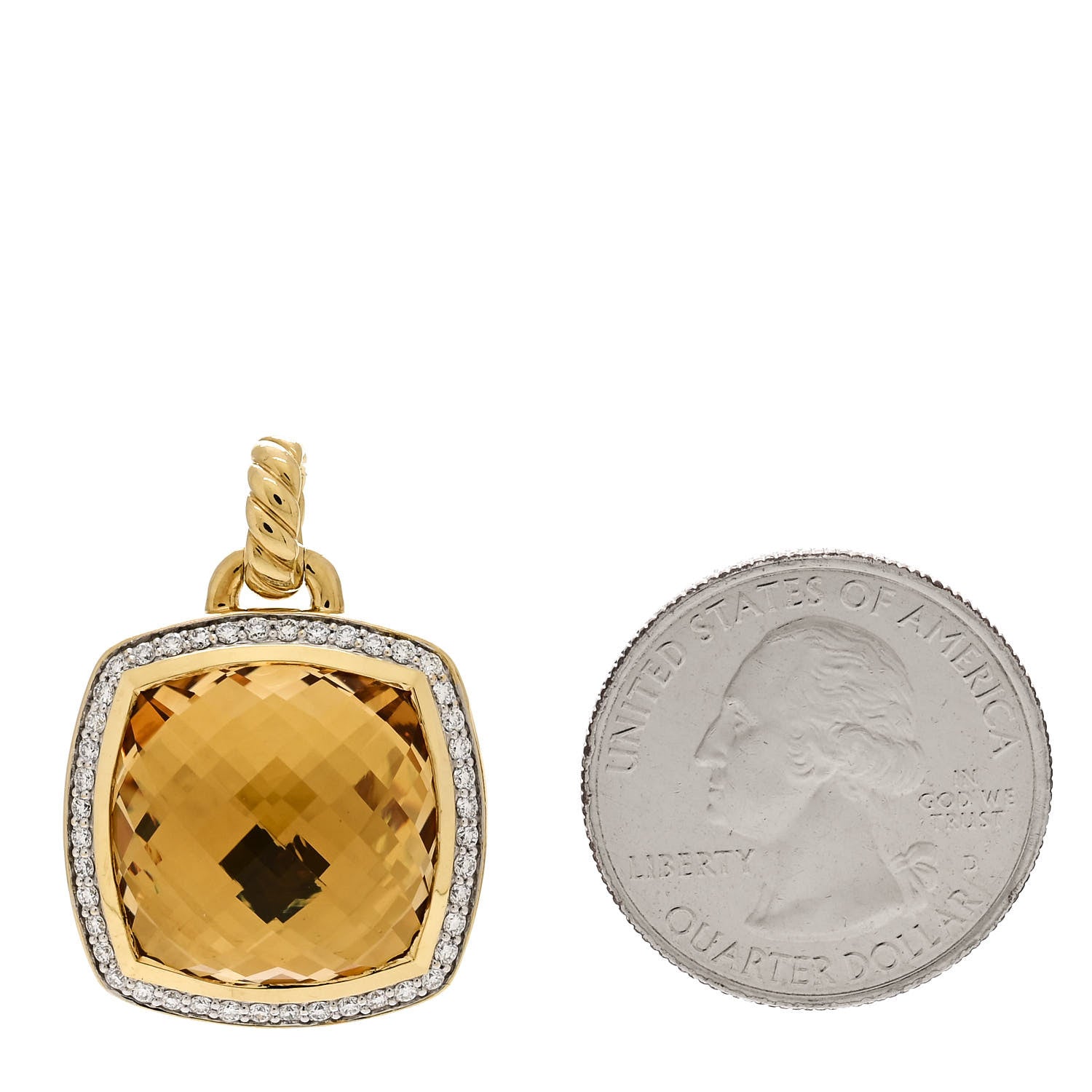 David Yurman 18K Yellow Gold Diamond Citrine 17mm Albion Pendant 2 of 5
