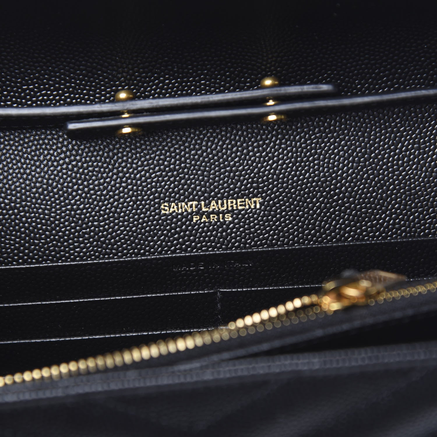 Saint Laurent Grain De Poudre Matelasse Chevron Monogram Chain Wallet Black 5 of 10