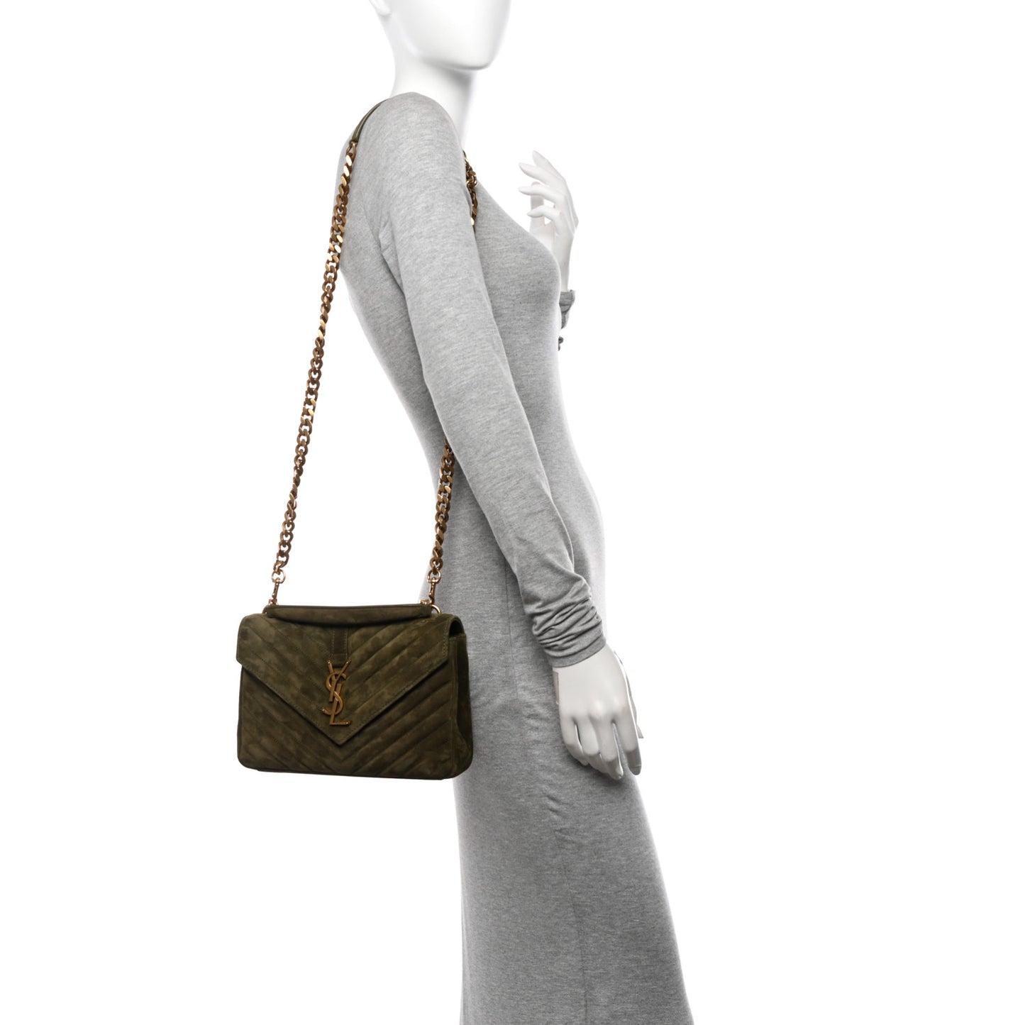 Suede Matelasse Chevron Monogram Medium College Bag Loden Green