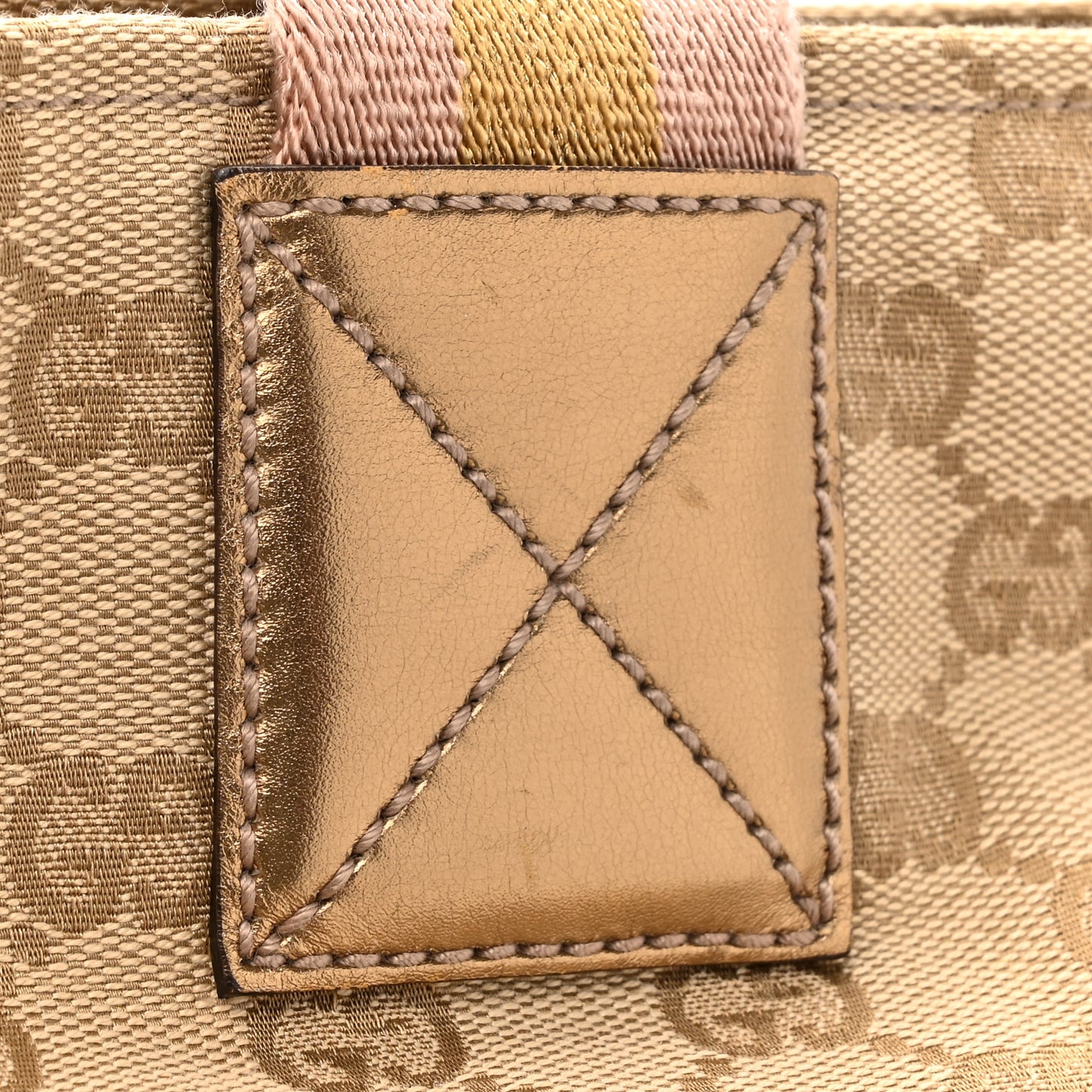 GG Monogram Large Web Handle Bucket Tote Gold