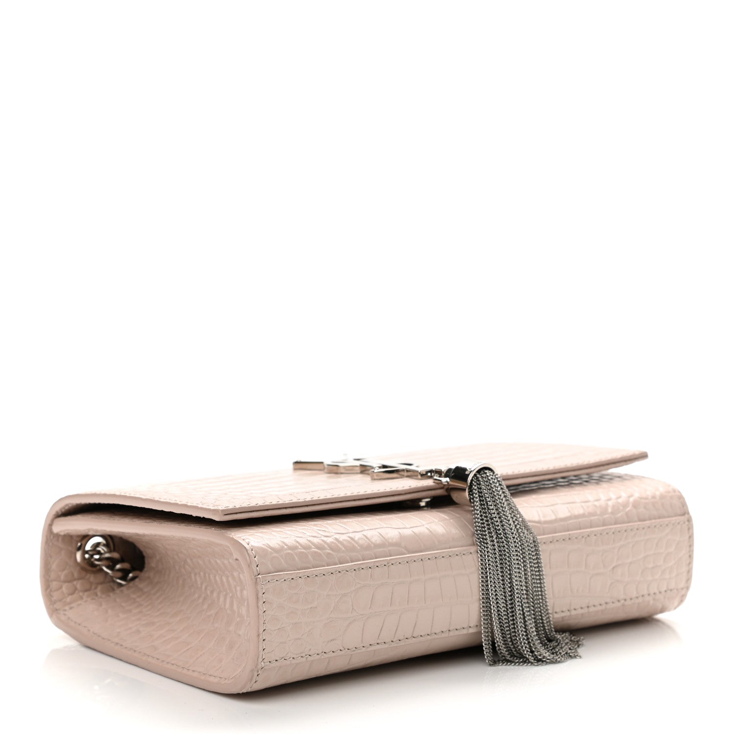 Saint Laurent Calfskin Crocodile Embossed Small Classic Monogram Kate Tassel Satchel Light Pink 4 of 13