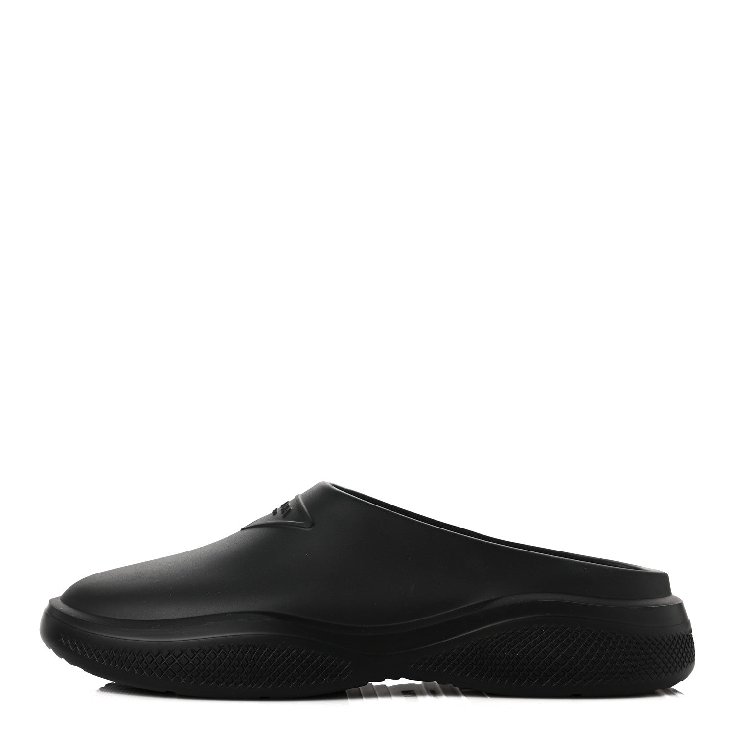 Prada Soft Mellow Rubber Triangle Logo Embossed Womens 25mm Mules 38 Black 1 of 8