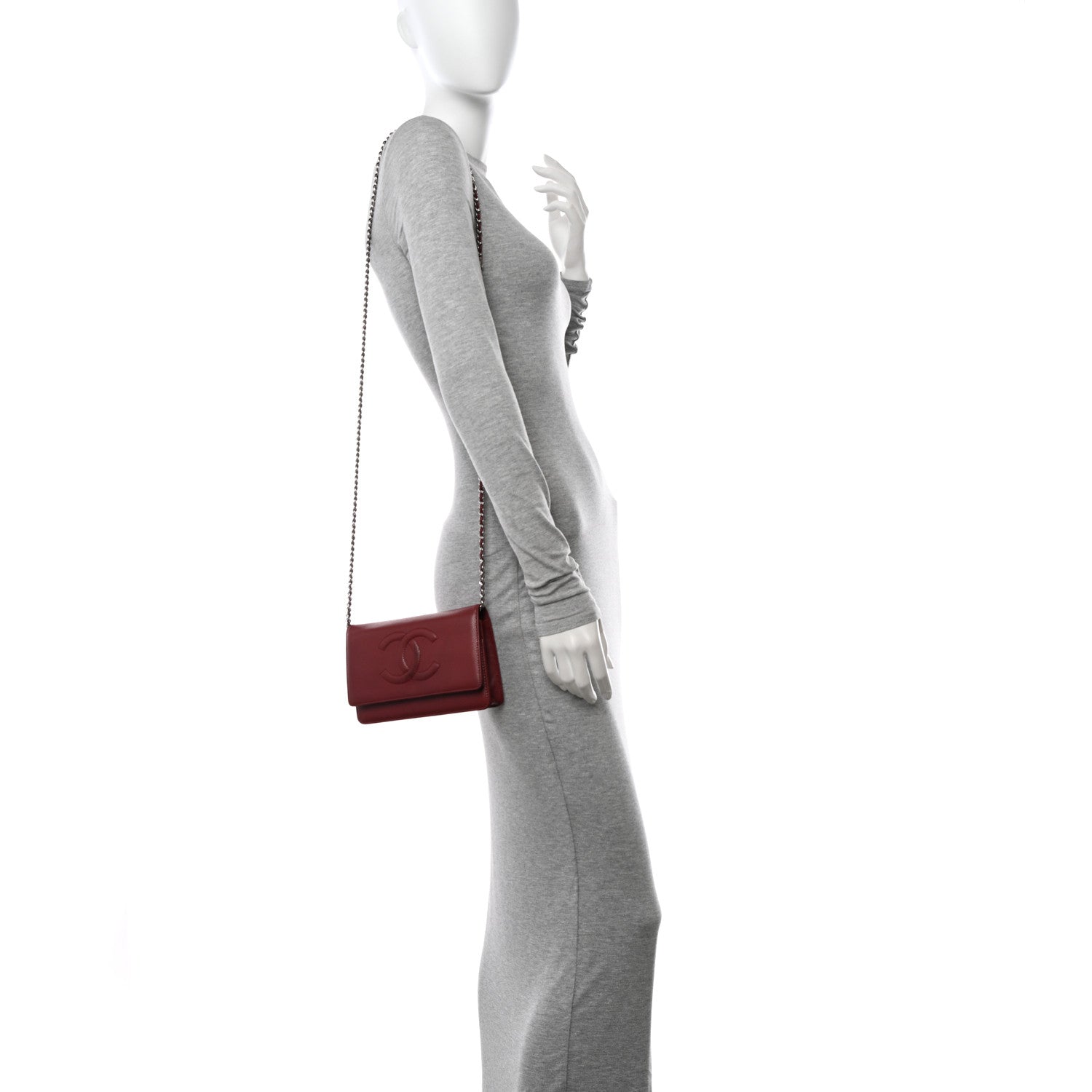 Chanel Caviar Timeless CC Wallet on Chain WOC Dark Red 2 of 16