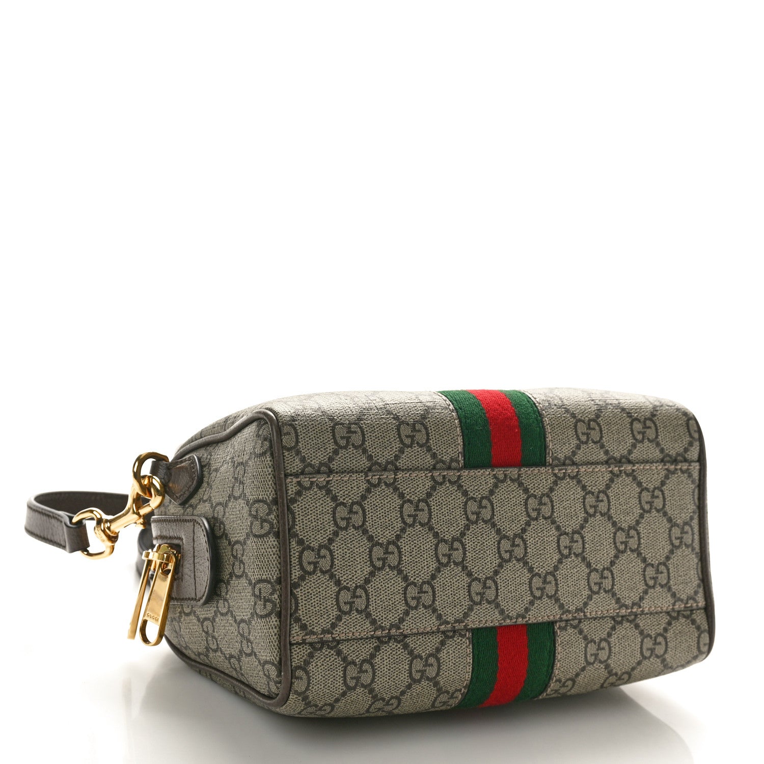 Gucci GG Supreme Monogram Textured Dollar Calfskin Web Mini Ophidia Top Handle Bag Beige Ebony New Acero 4 of 10