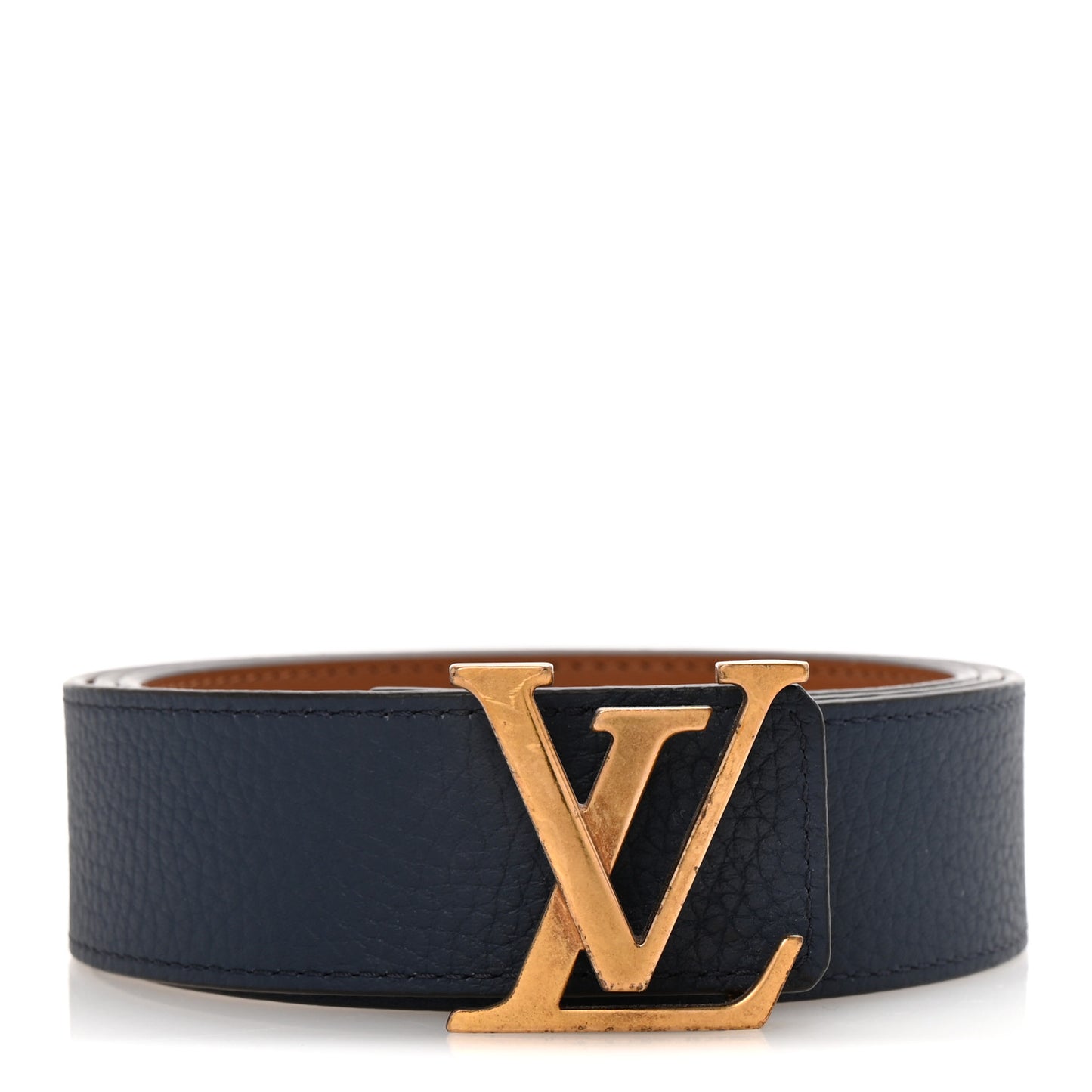 Taurillon Calfskin 30mm LV Initiales Reversible Belt 95 38 Navy Brown