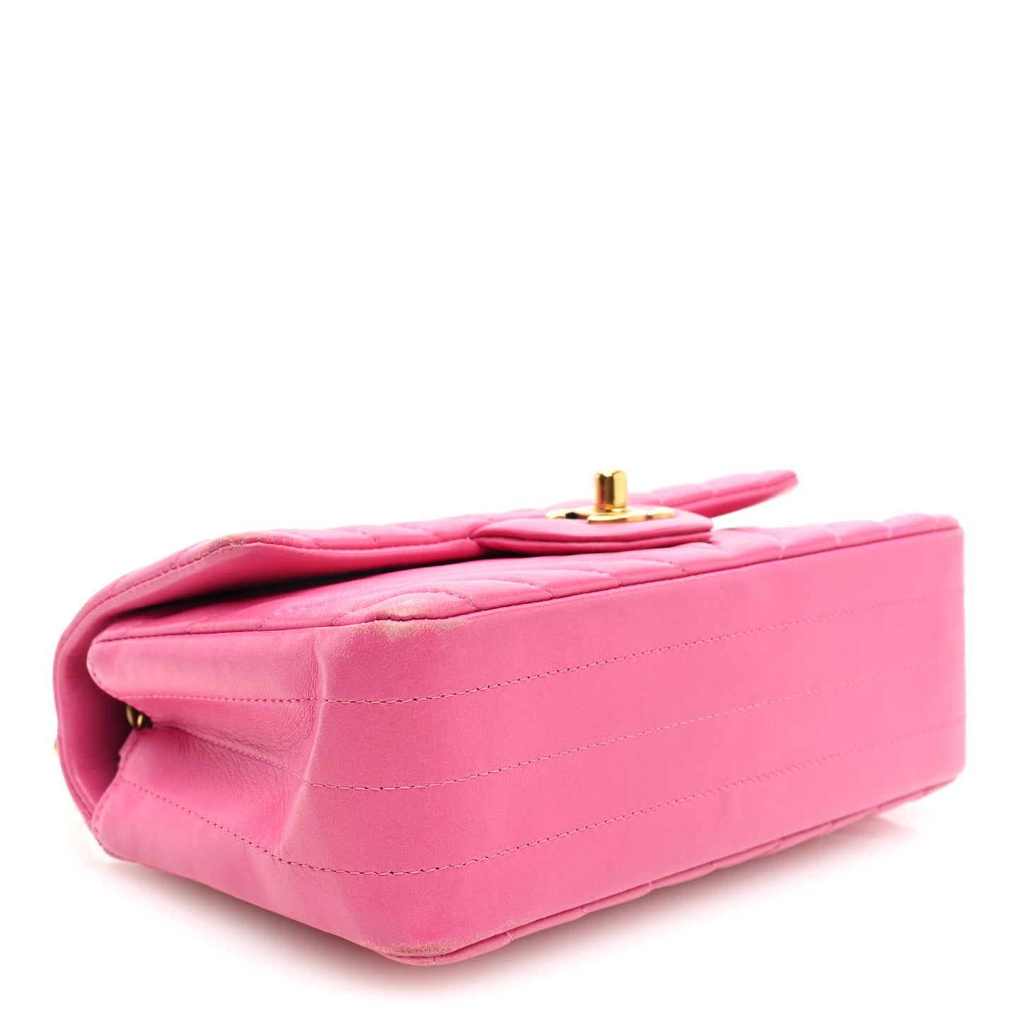 Lambskin Chevron Quilted Mini Rectangular Flap Dark Pink