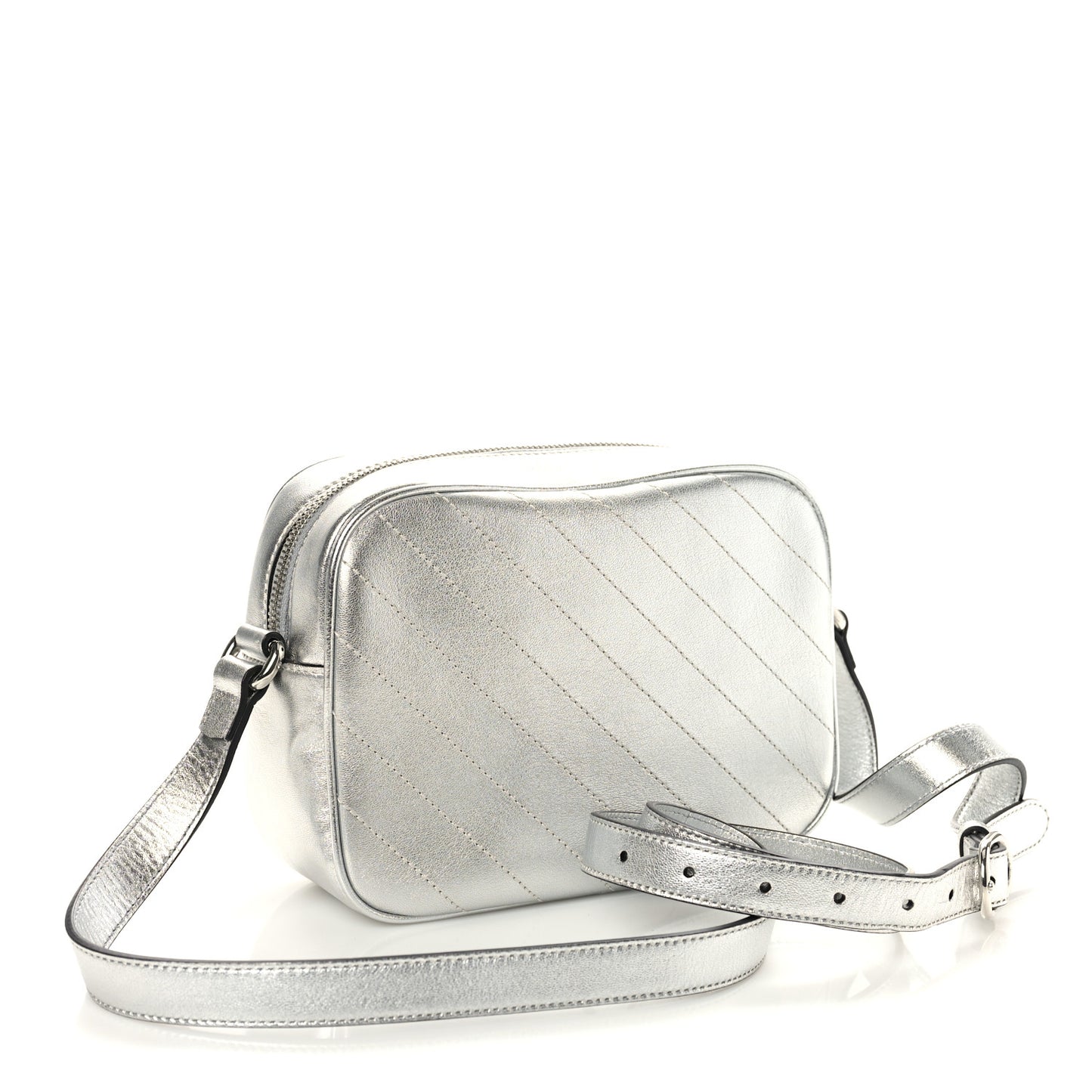 Metallic Sakai Be Green Calfskin Diagonal Stitched Small Blondie Shoulder Bag Silver
