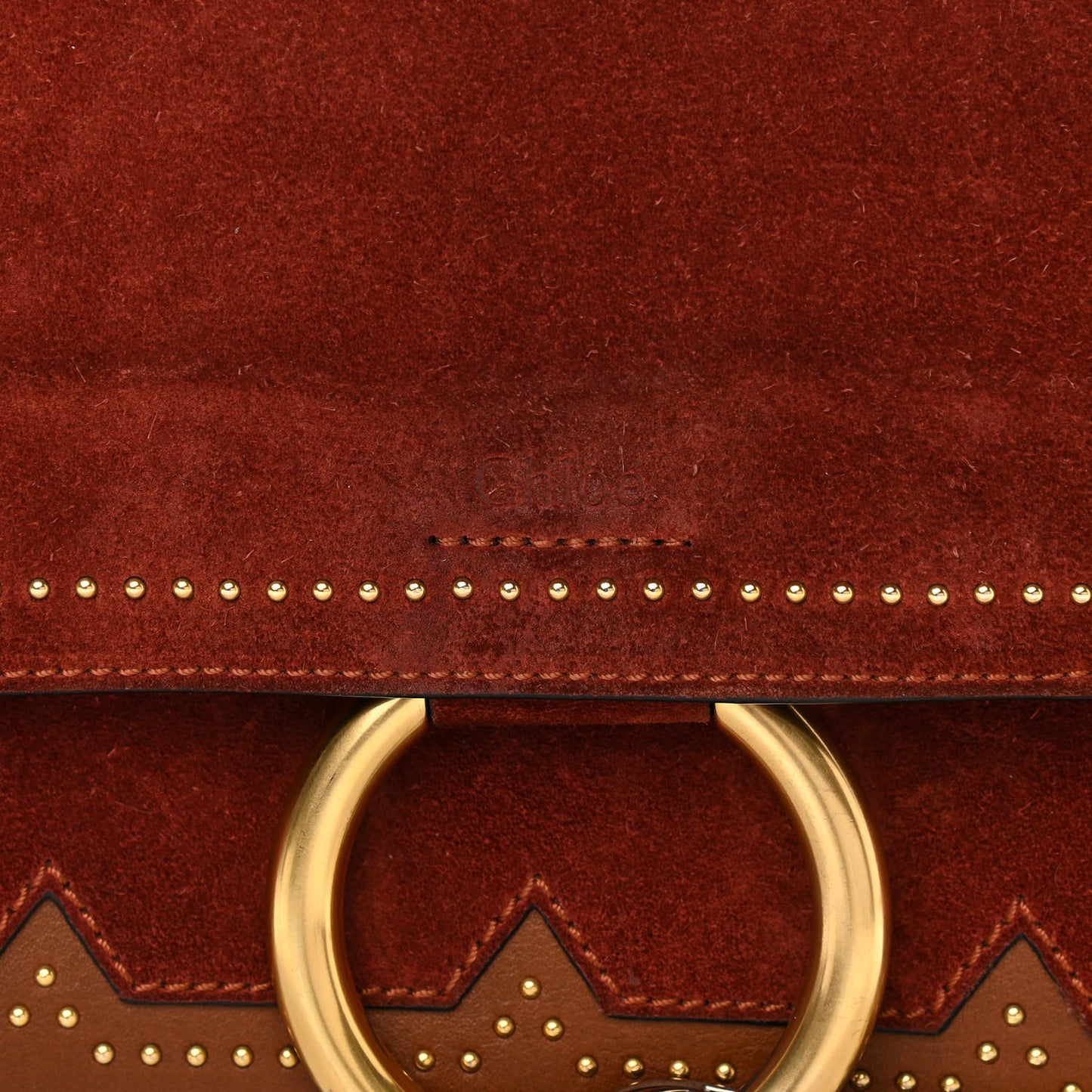 Suede Calfskin Studded Small Faye Shoulder Bag Brown