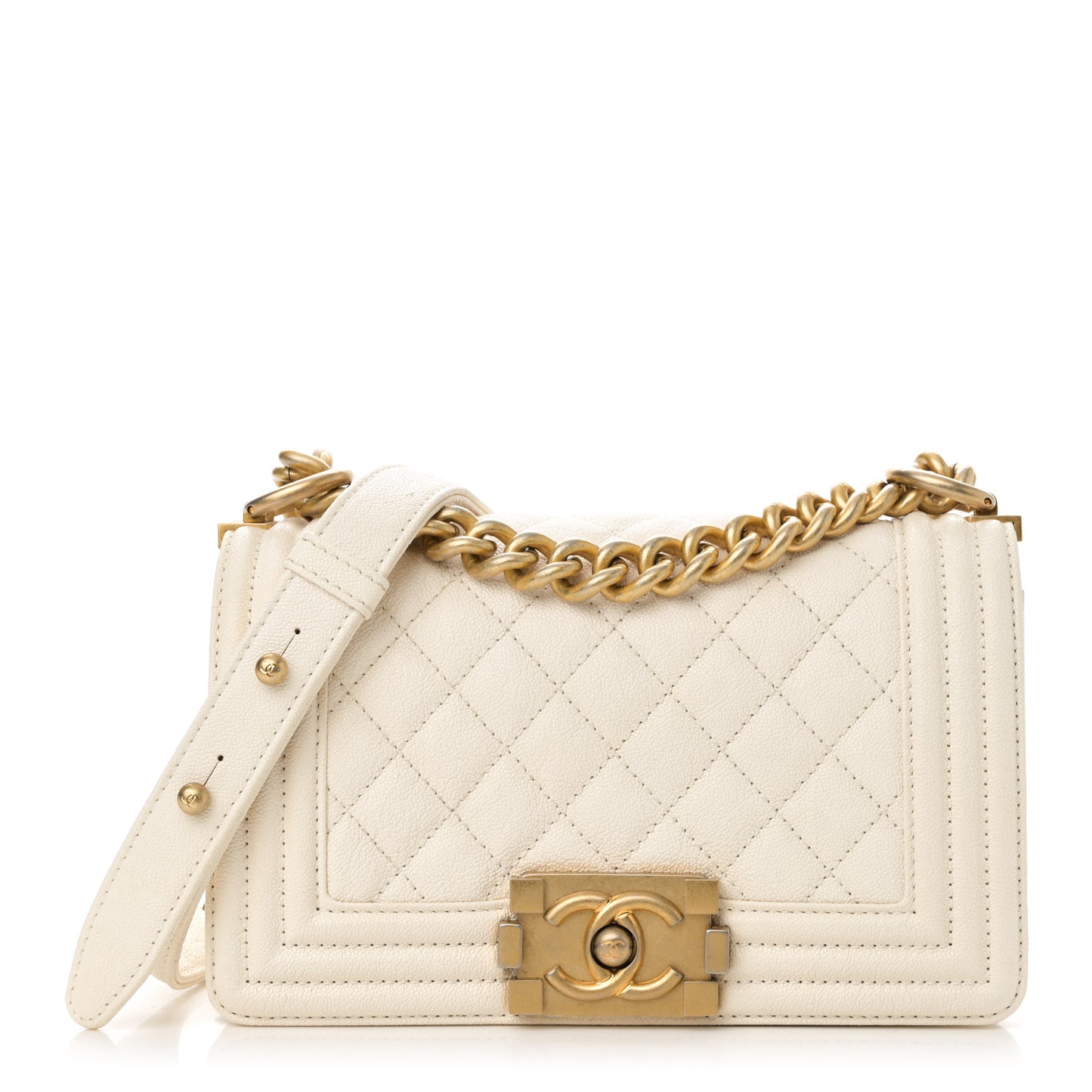 Caviar Quilted Small Boy Flap White