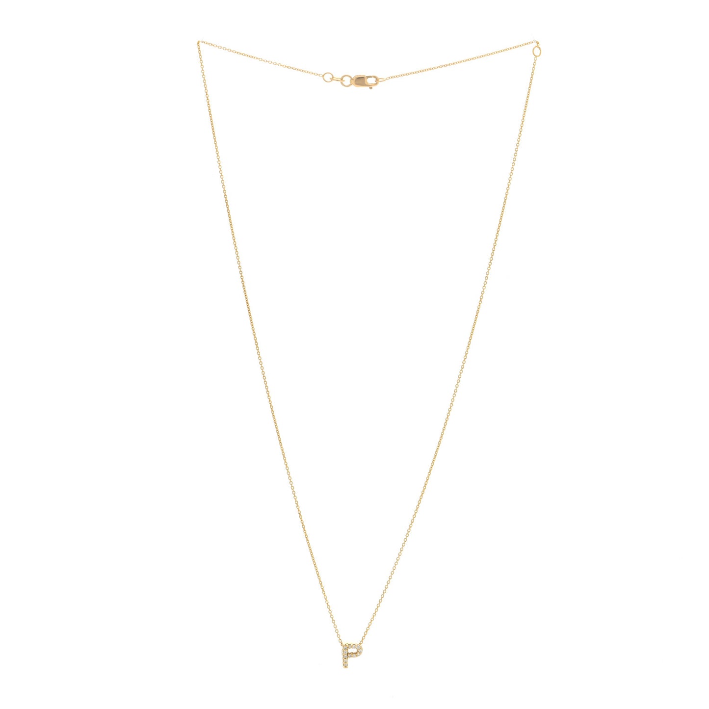 18K Yellow Gold Diamond Love Letter P Pendant Necklace