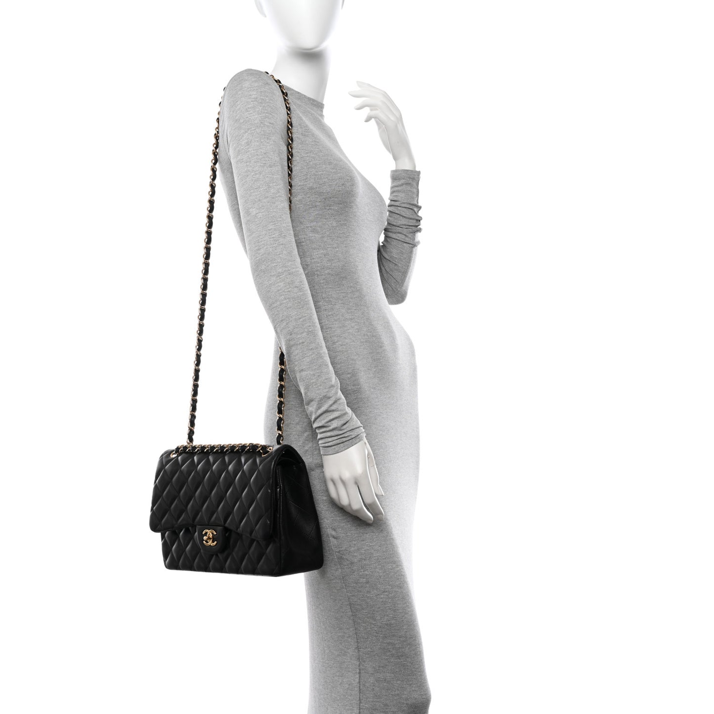 Lambskin Quilted Jumbo Double Flap Black