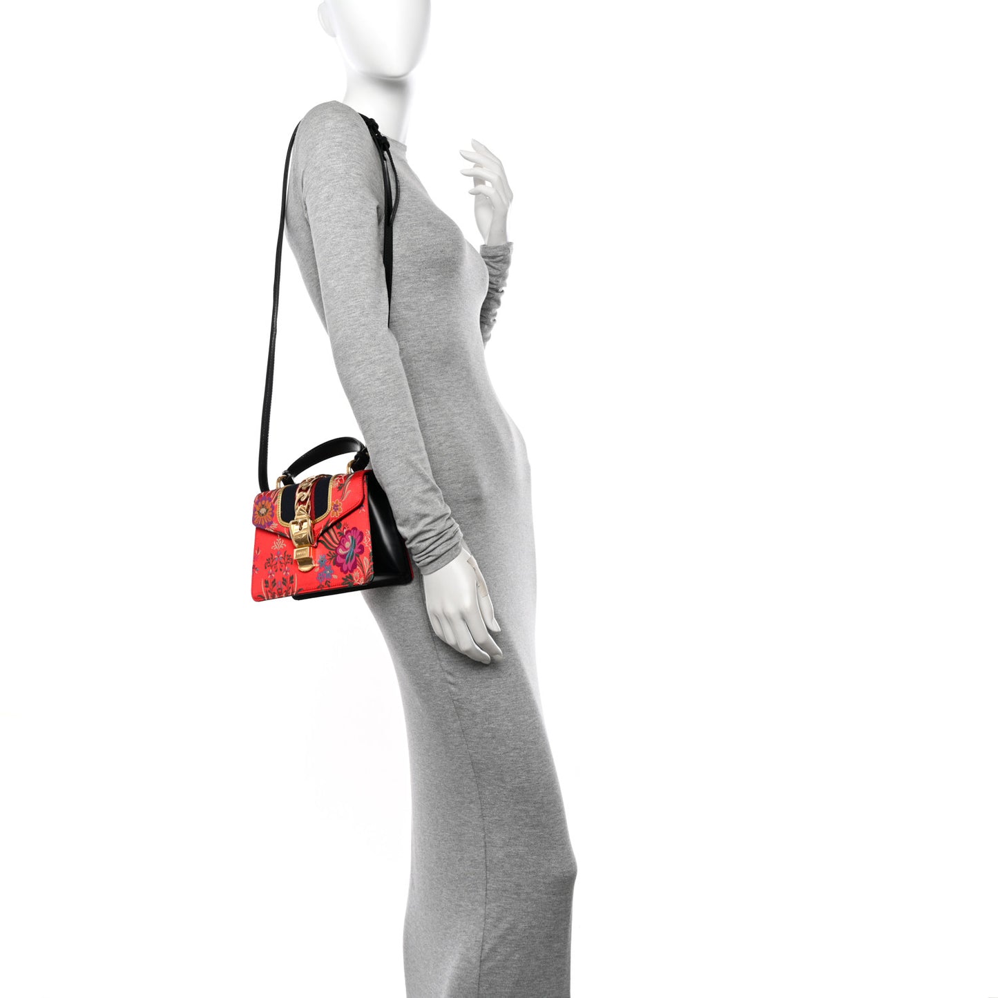 Jacquard Floral Mini Sylvie Top Handle Bag Red Multicolor Black
