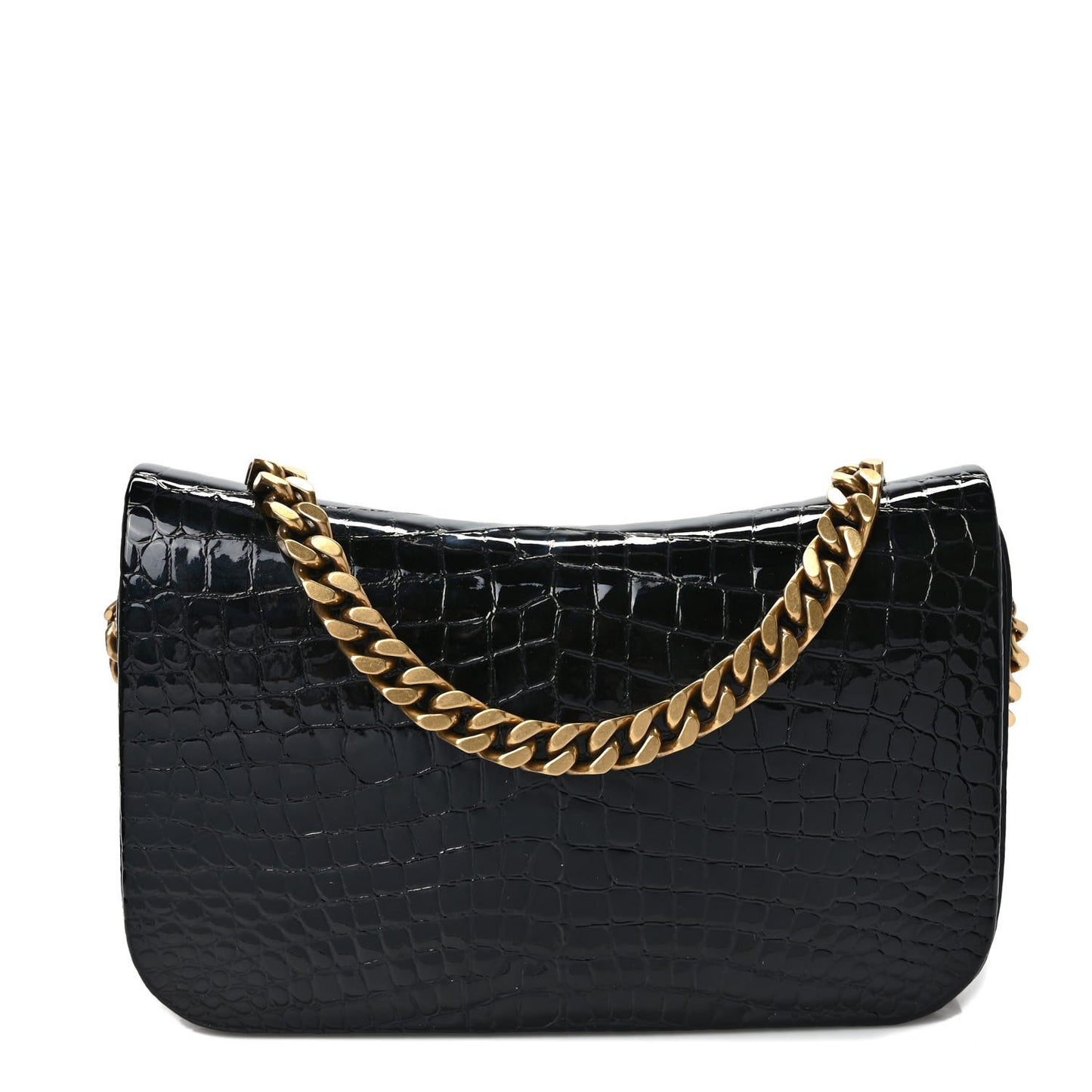 Patent Calfskin Crocodile Embossed Elise Chain Shoulder Bag Black