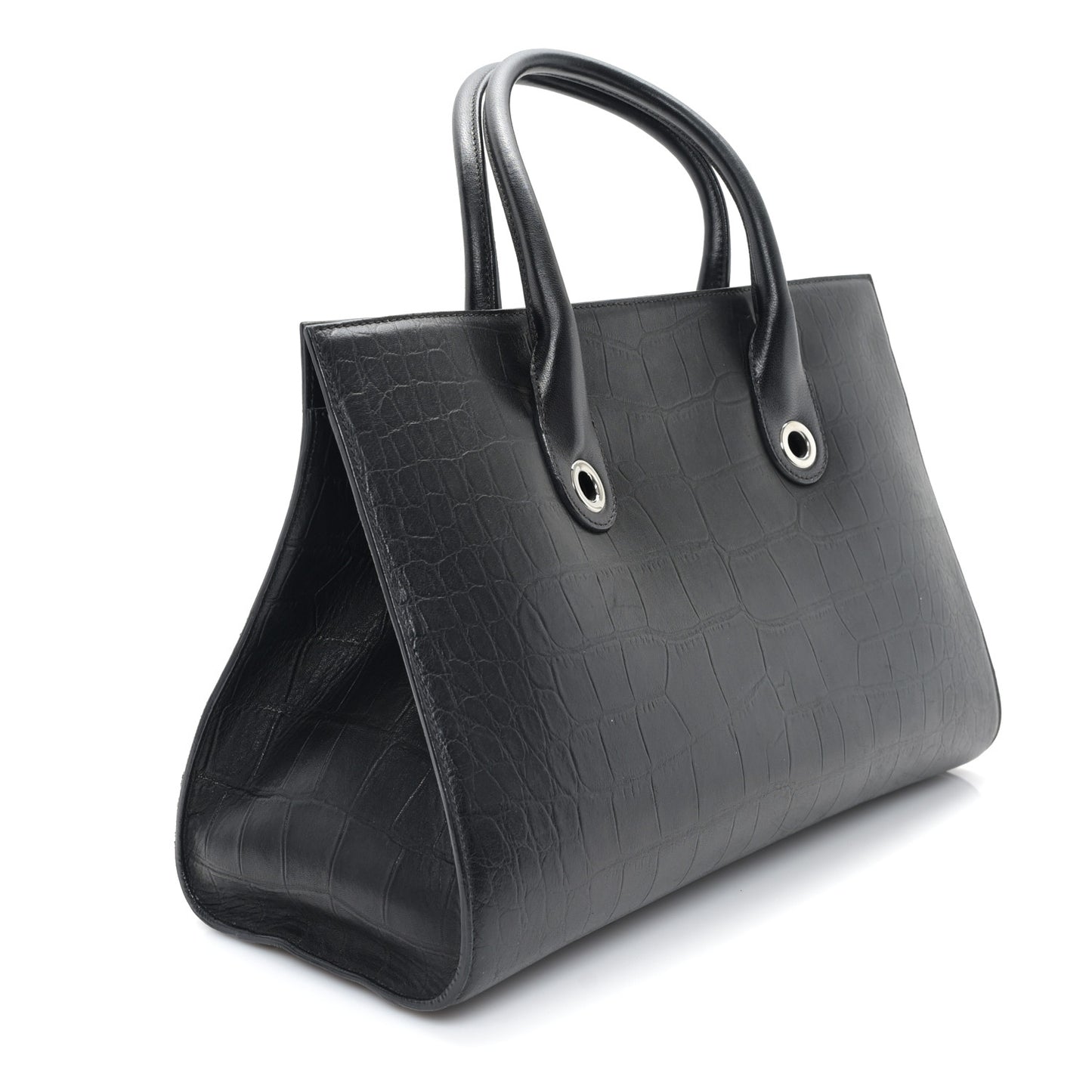 Crocodile Embossed Calfskin Riley Tote Black