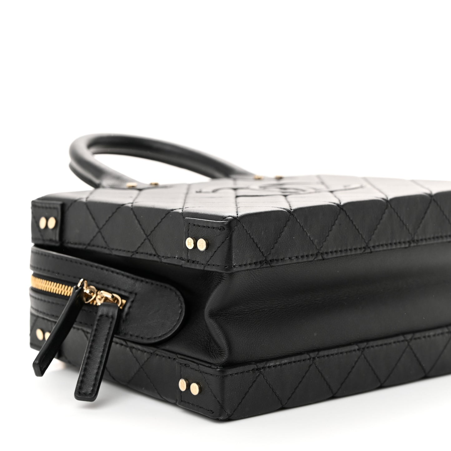 Calfskin Quilted Studded Square Vanity Case Black
